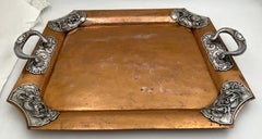 Japanese Mixed Metal Silver on Copper Tray with Dragon Motifs