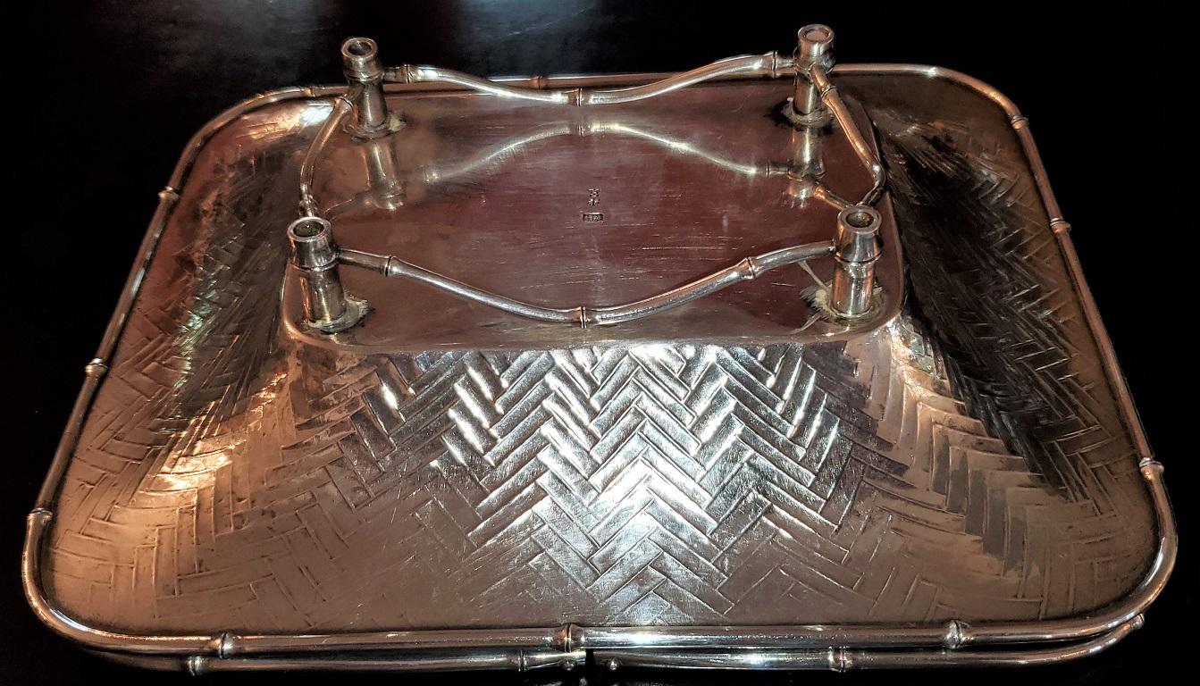 Japanese Meiji Period Sterling Silver 2 Handled Basket by Katsu Miyamoto For Sale 8