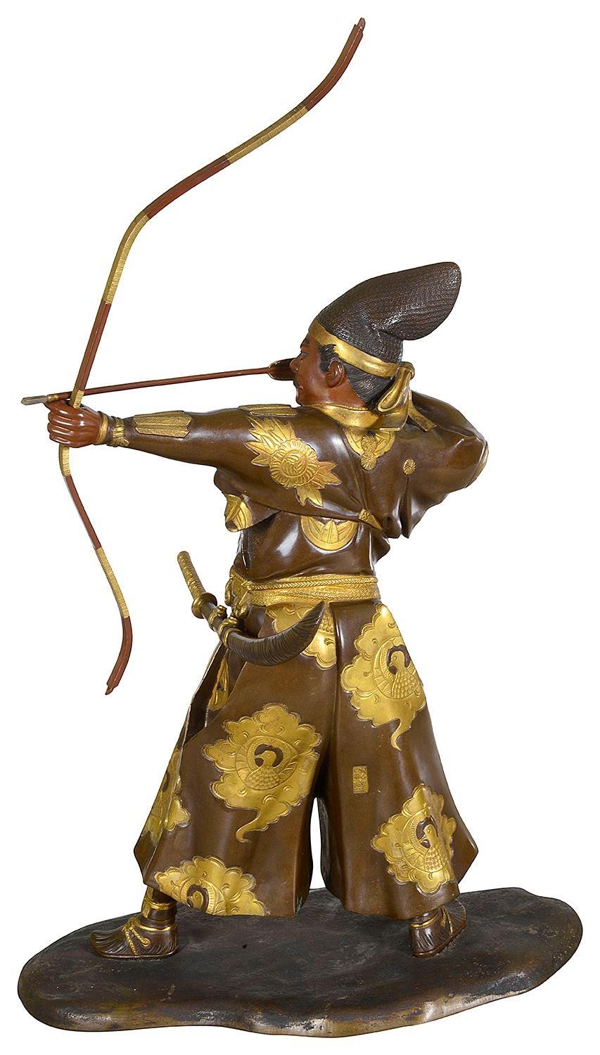Guerrero japonés Miyao de bronce, 36 cm de altura Dorado en venta