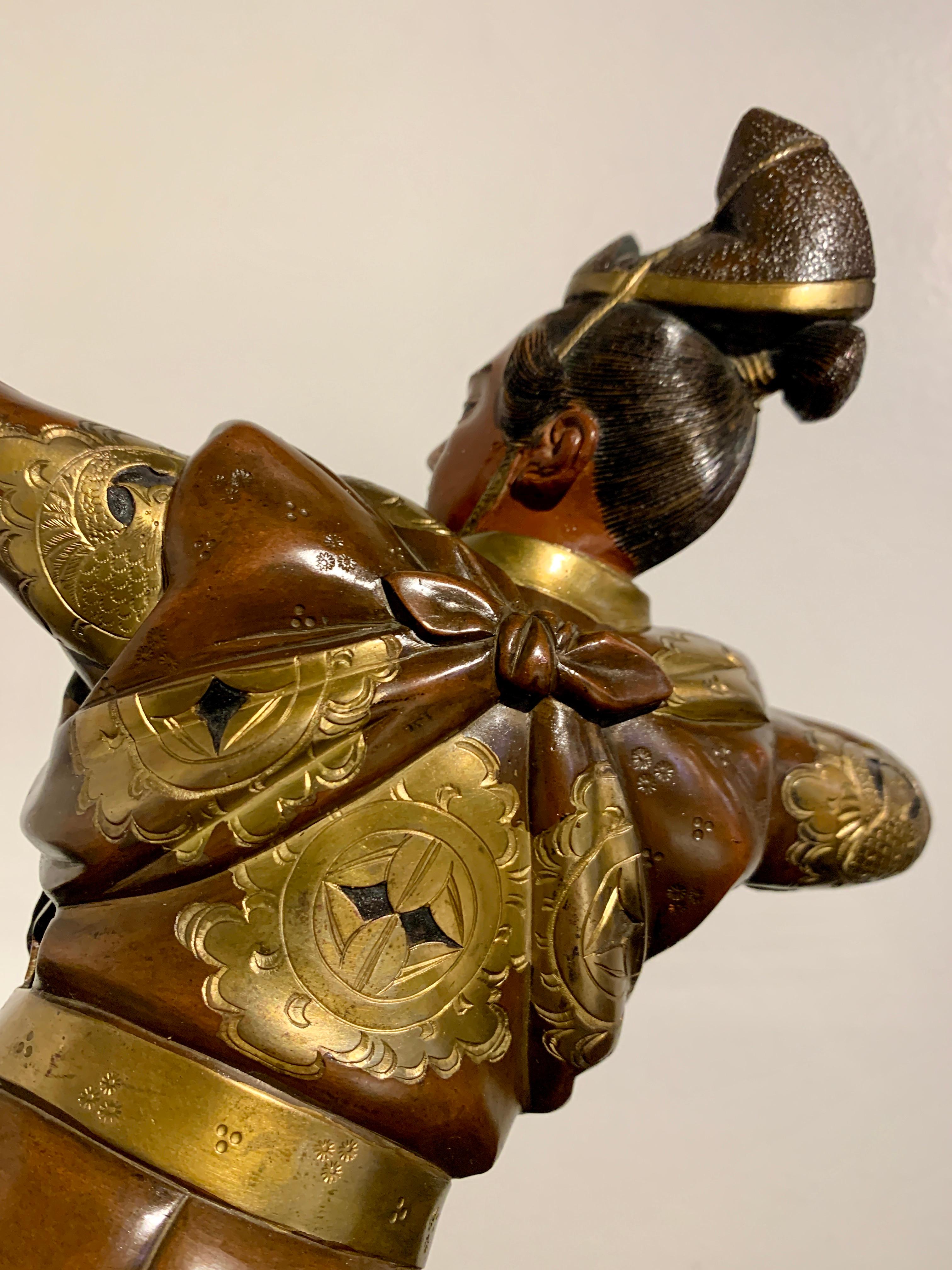 Japanese Miyao Style Gilt Bronze Samurai Archer, Meiji Period, Japan For Sale 9