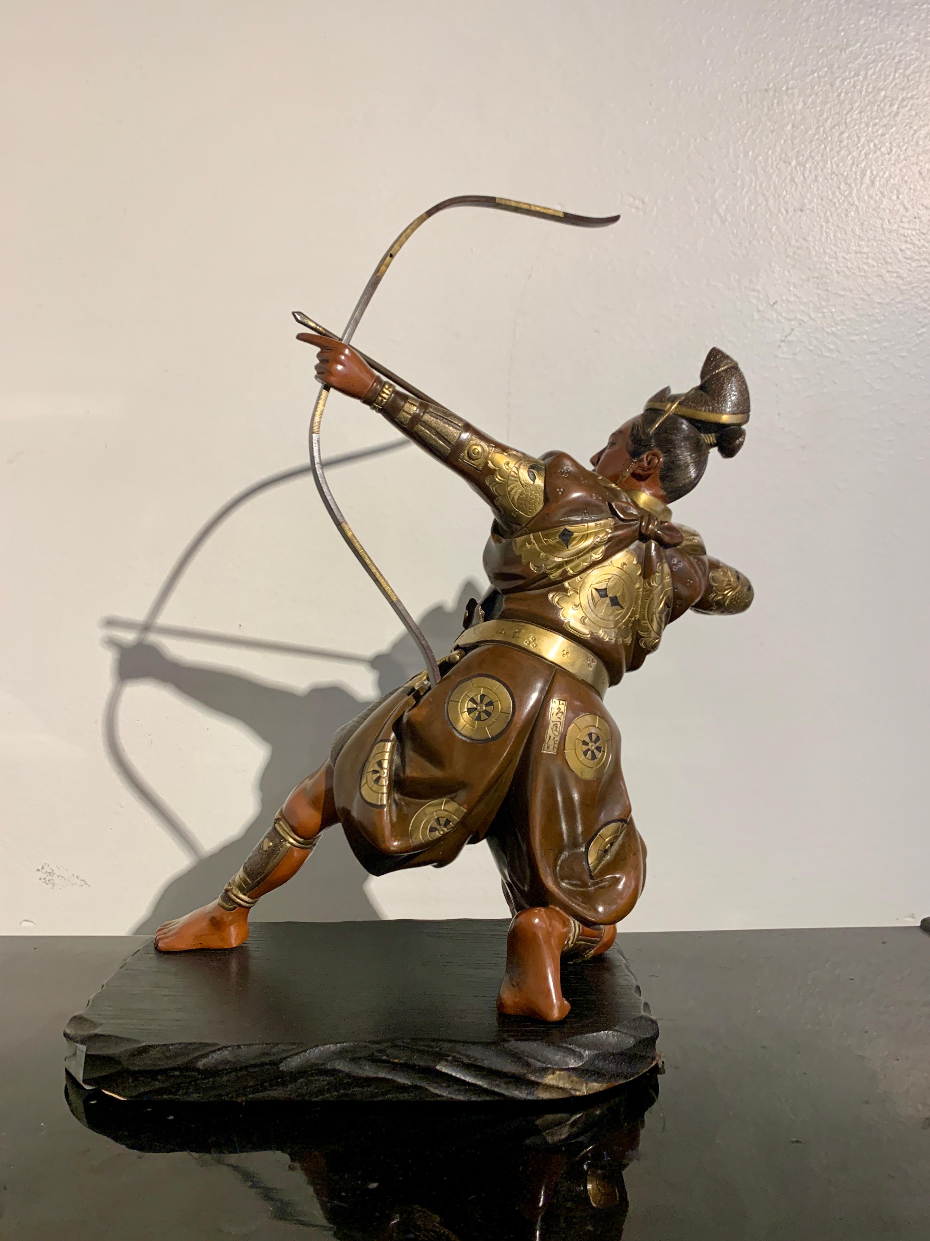 Carved Japanese Miyao Style Gilt Bronze Samurai Archer, Meiji Period, Japan For Sale