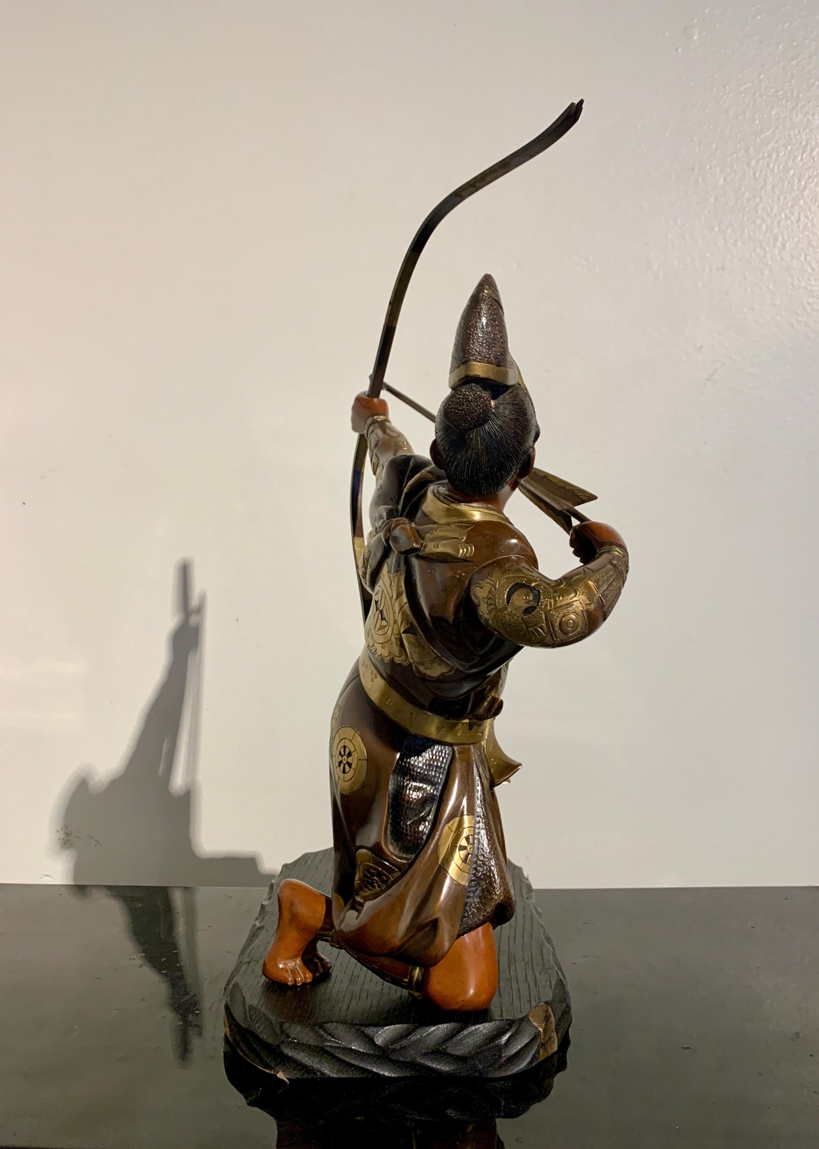 Japanese Miyao Style Gilt Bronze Samurai Archer, Meiji Period, Japan In Good Condition For Sale In Austin, TX