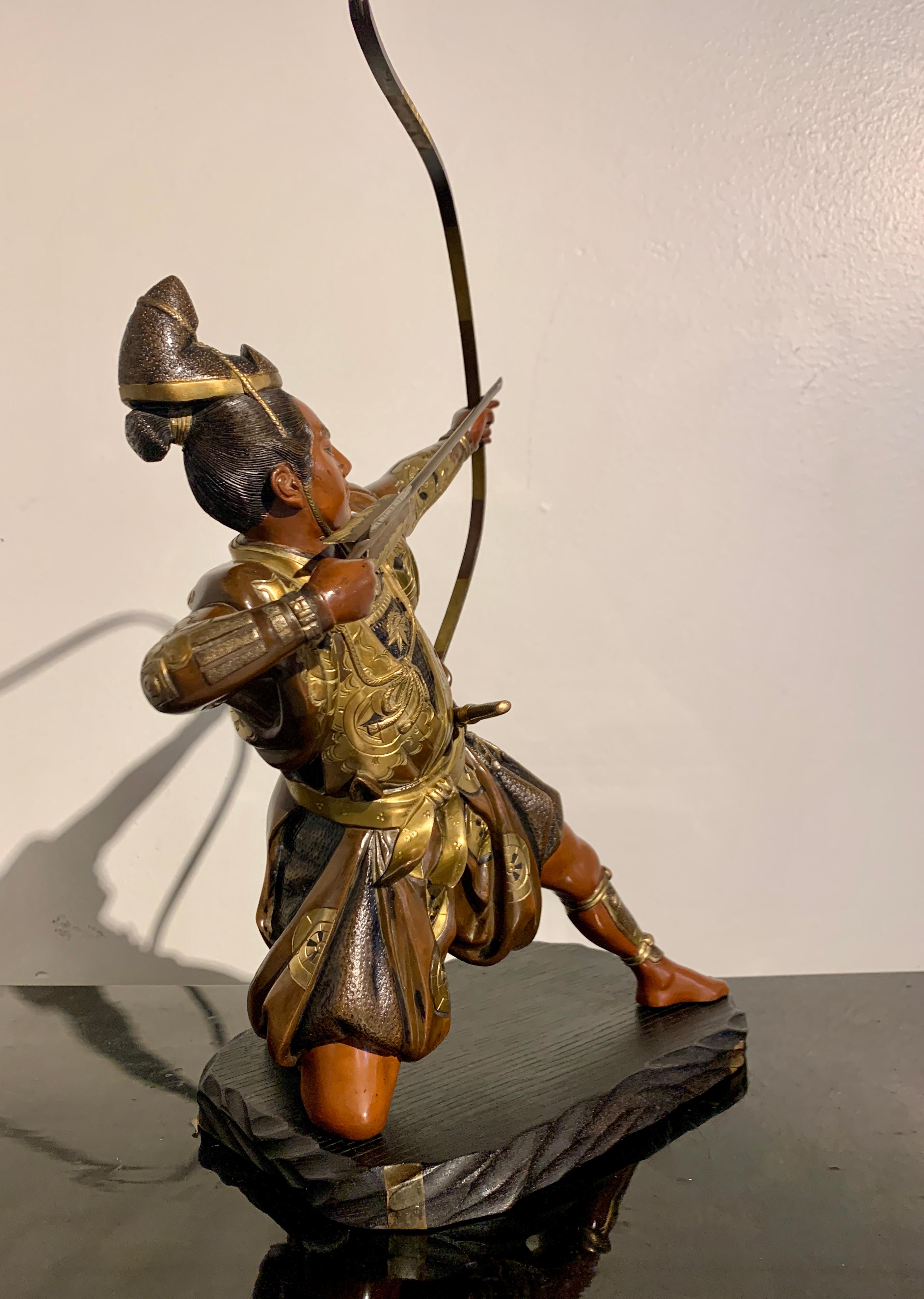 19th Century Japanese Miyao Style Gilt Bronze Samurai Archer, Meiji Period, Japan For Sale