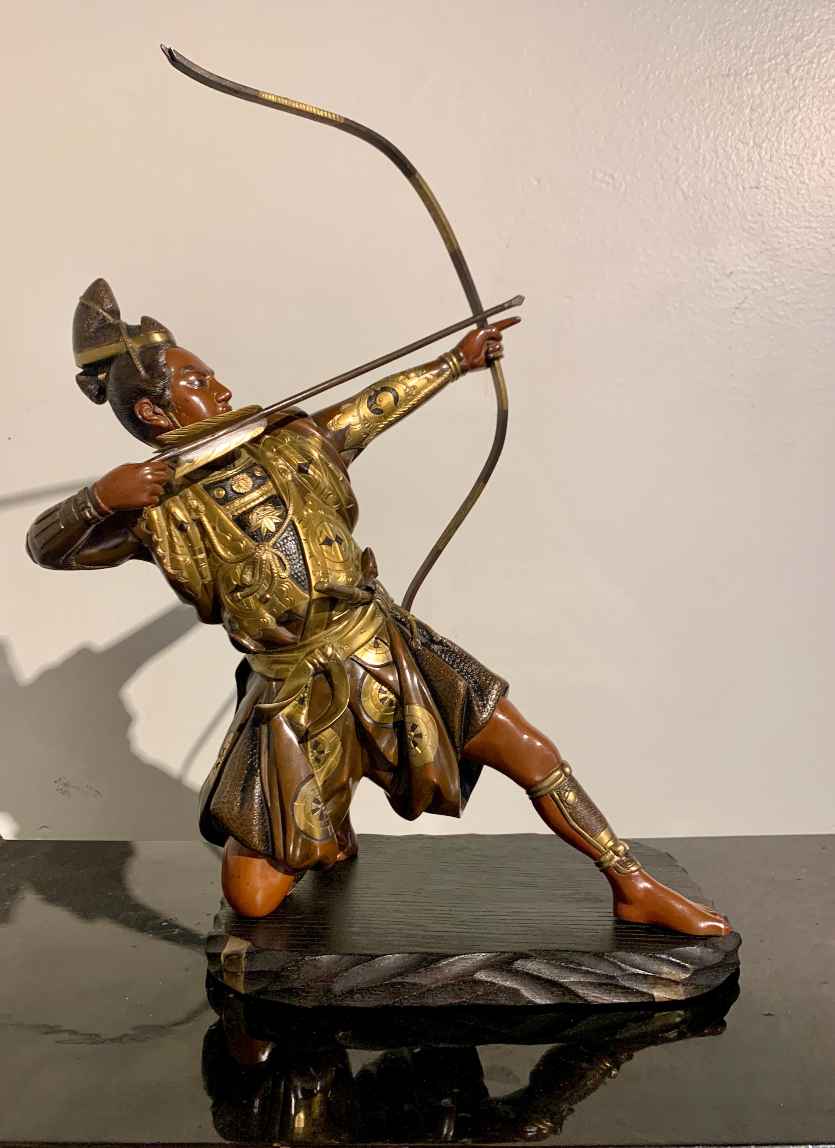 Japanese Miyao Style Gilt Bronze Samurai Archer, Meiji Period, Japan For Sale 3