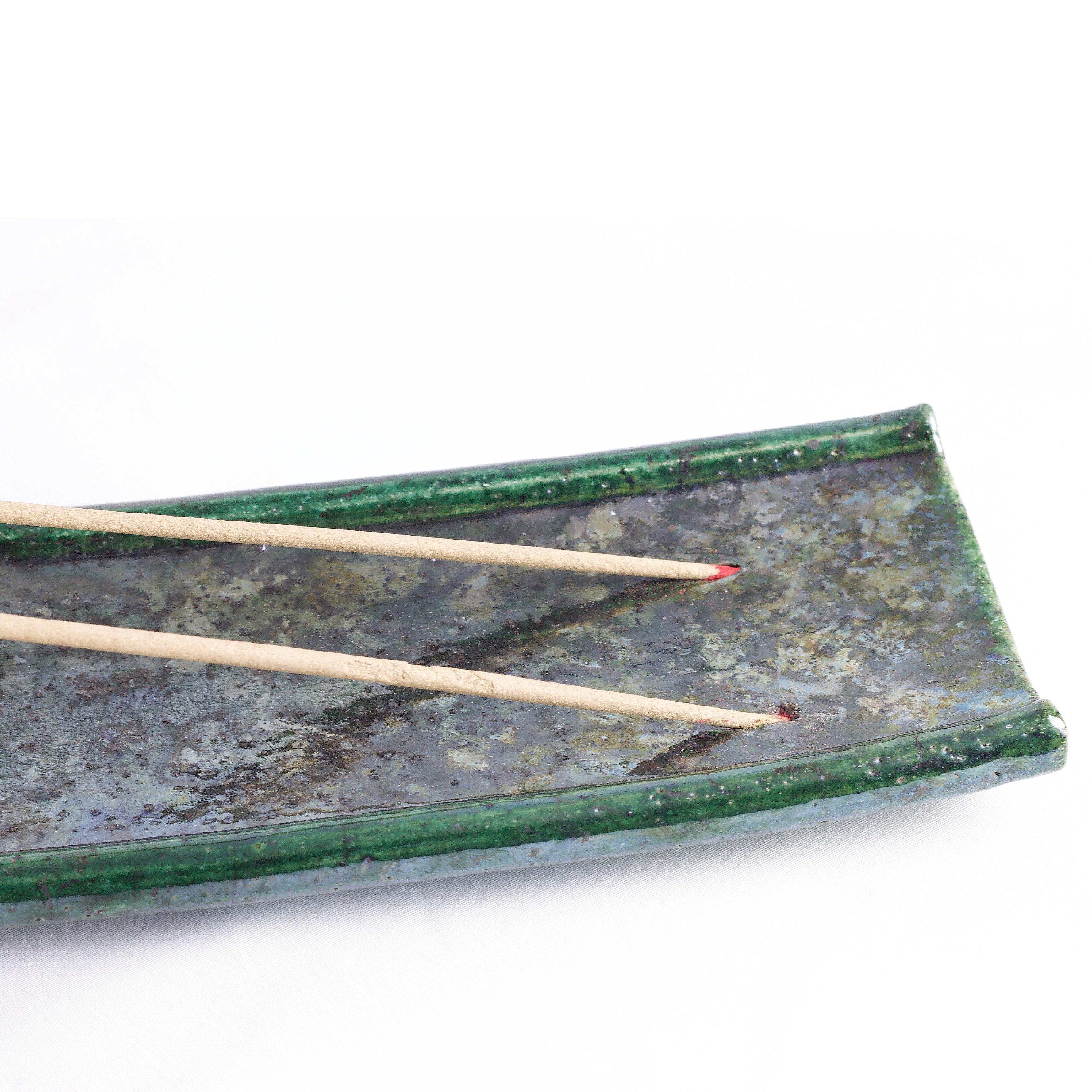 Japanese Modern Incenso Incense Holders Raku Ceramics Green Copper For Sale 4