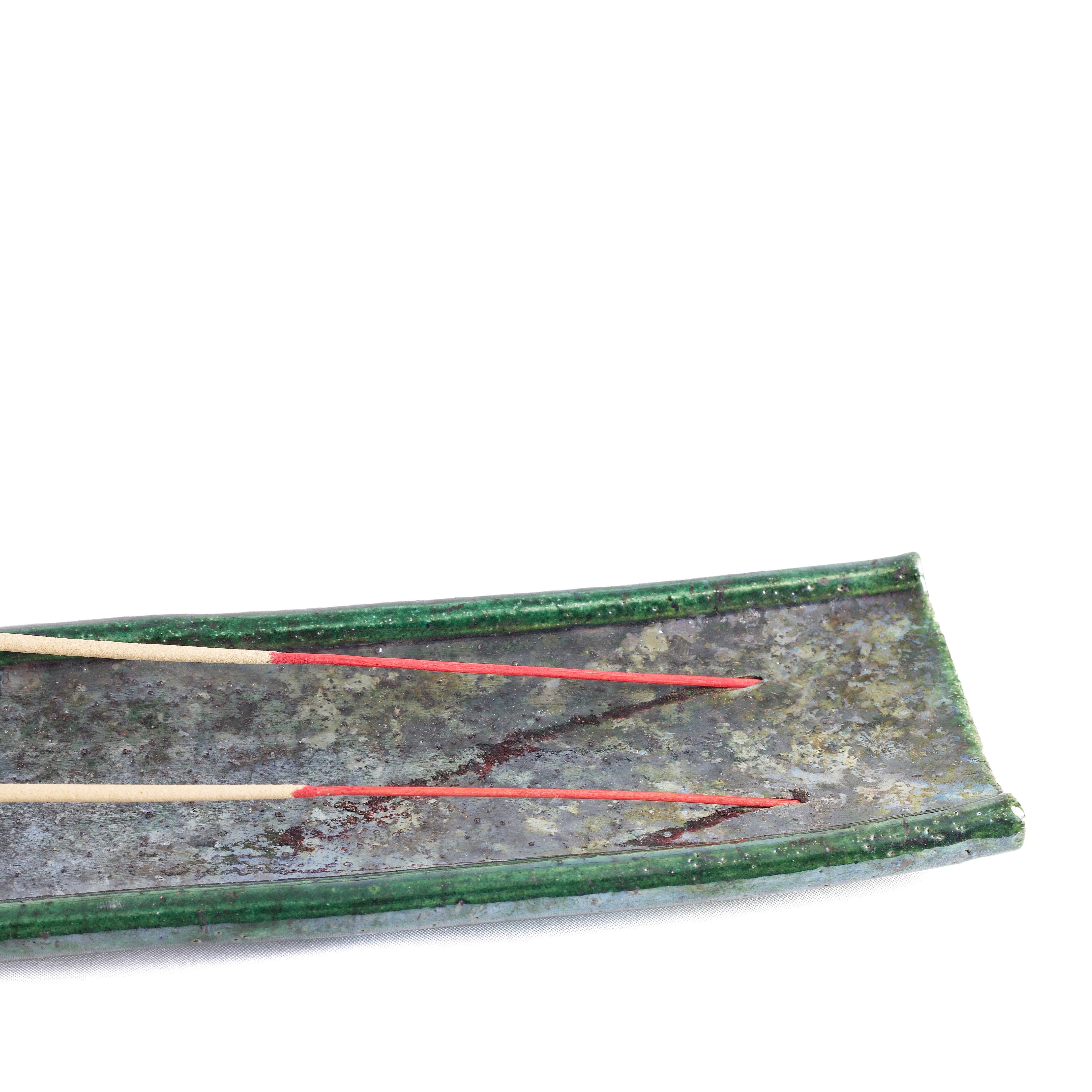 Japanese Modern Incenso Incense Holders Raku Ceramics Green Copper For Sale 6