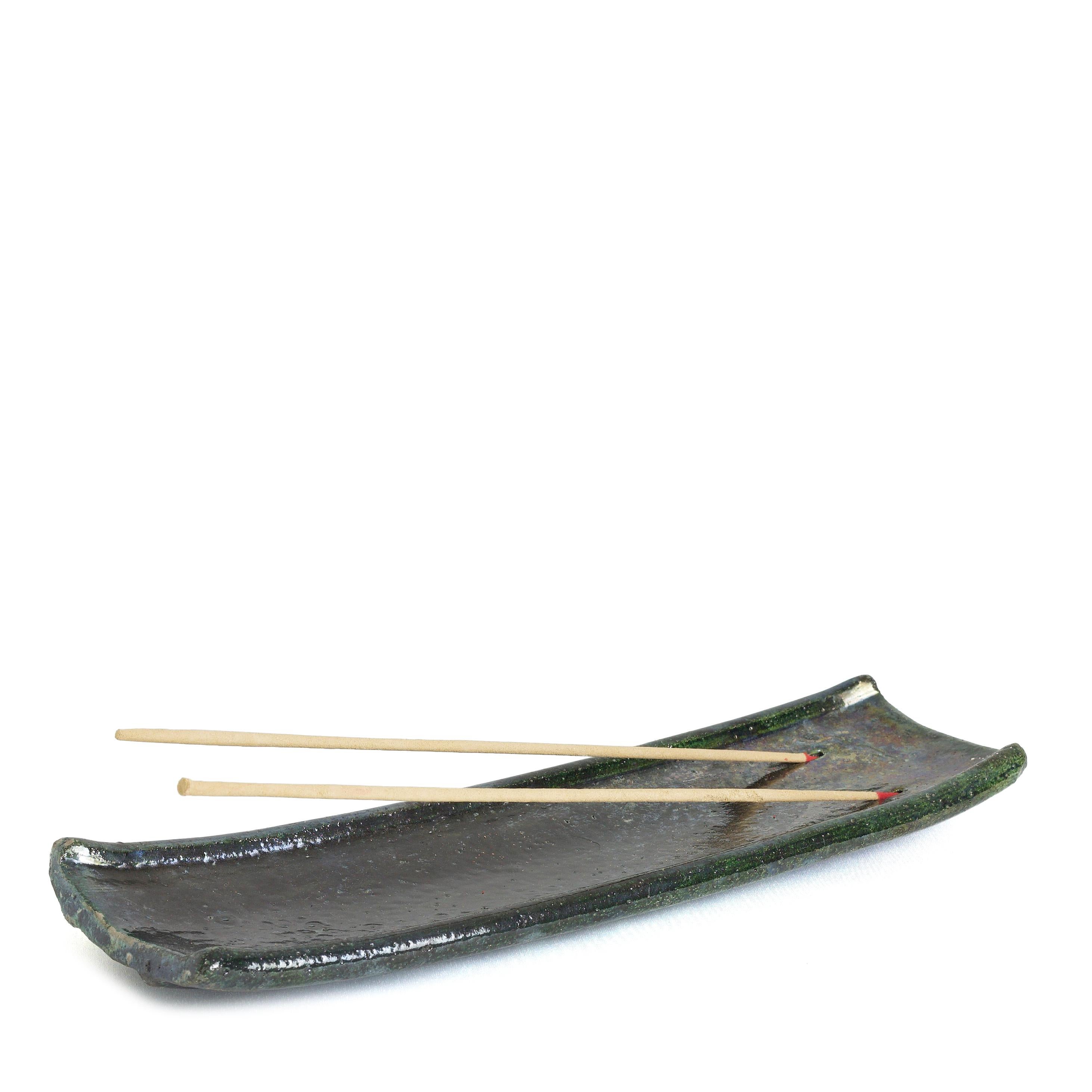Contemporary Japanese Modern Incenso Incense Holders Raku Ceramics Green Copper For Sale