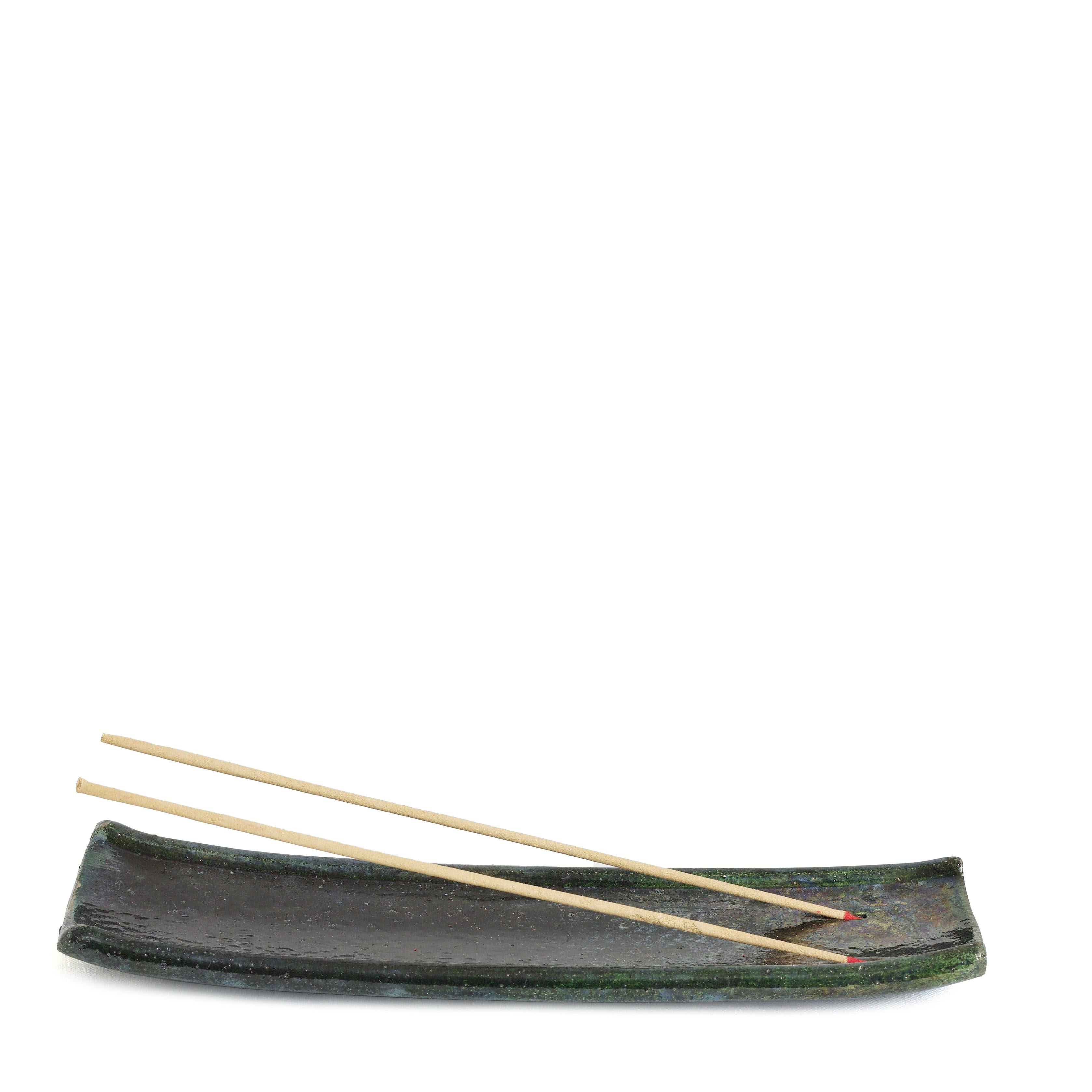 Japanese Modern Incenso Incense Holders Raku Ceramics Green Copper For Sale 2