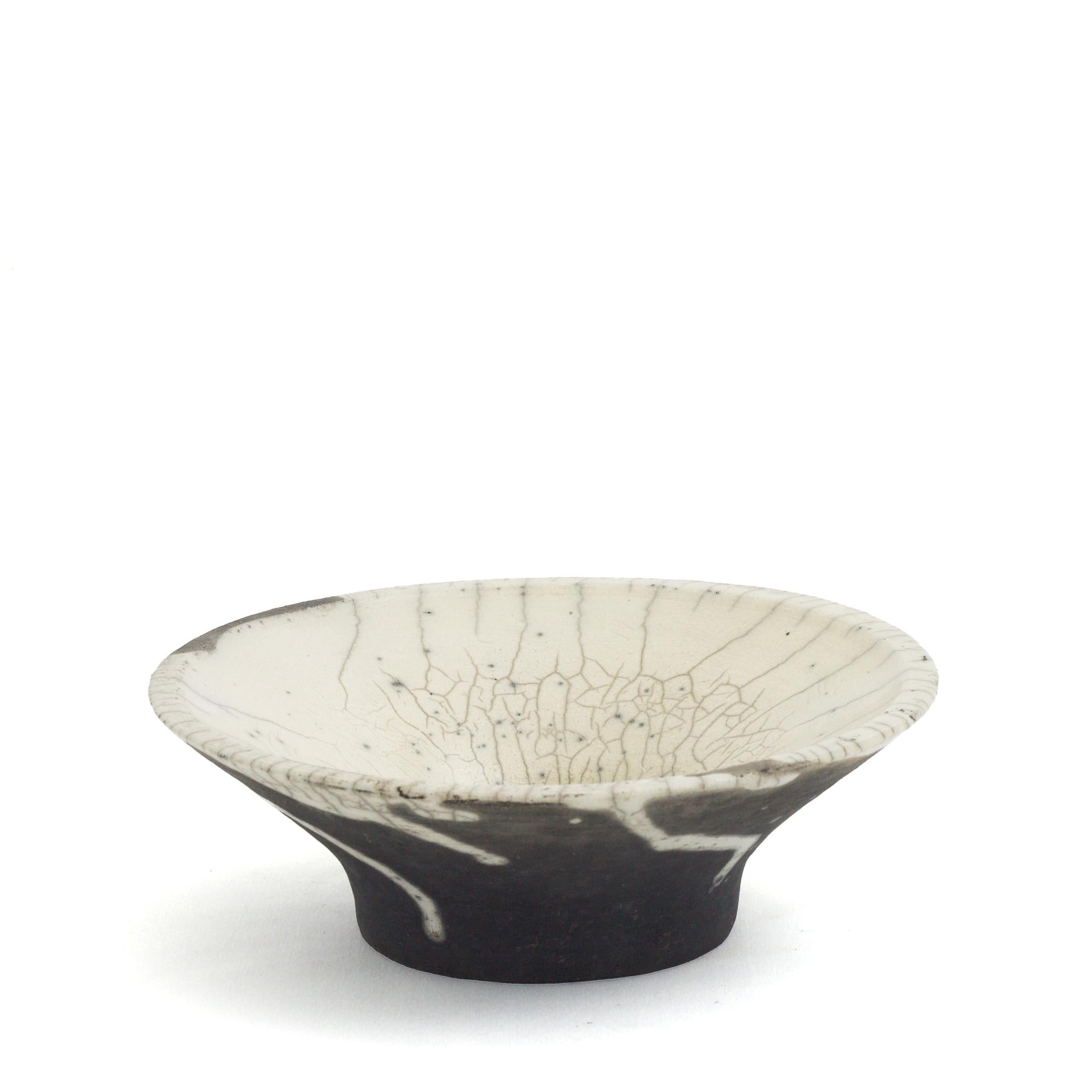 Italian Japanese Modern LAAB Cratere Vase Raku Ceramic Black White Crakle Spiral For Sale