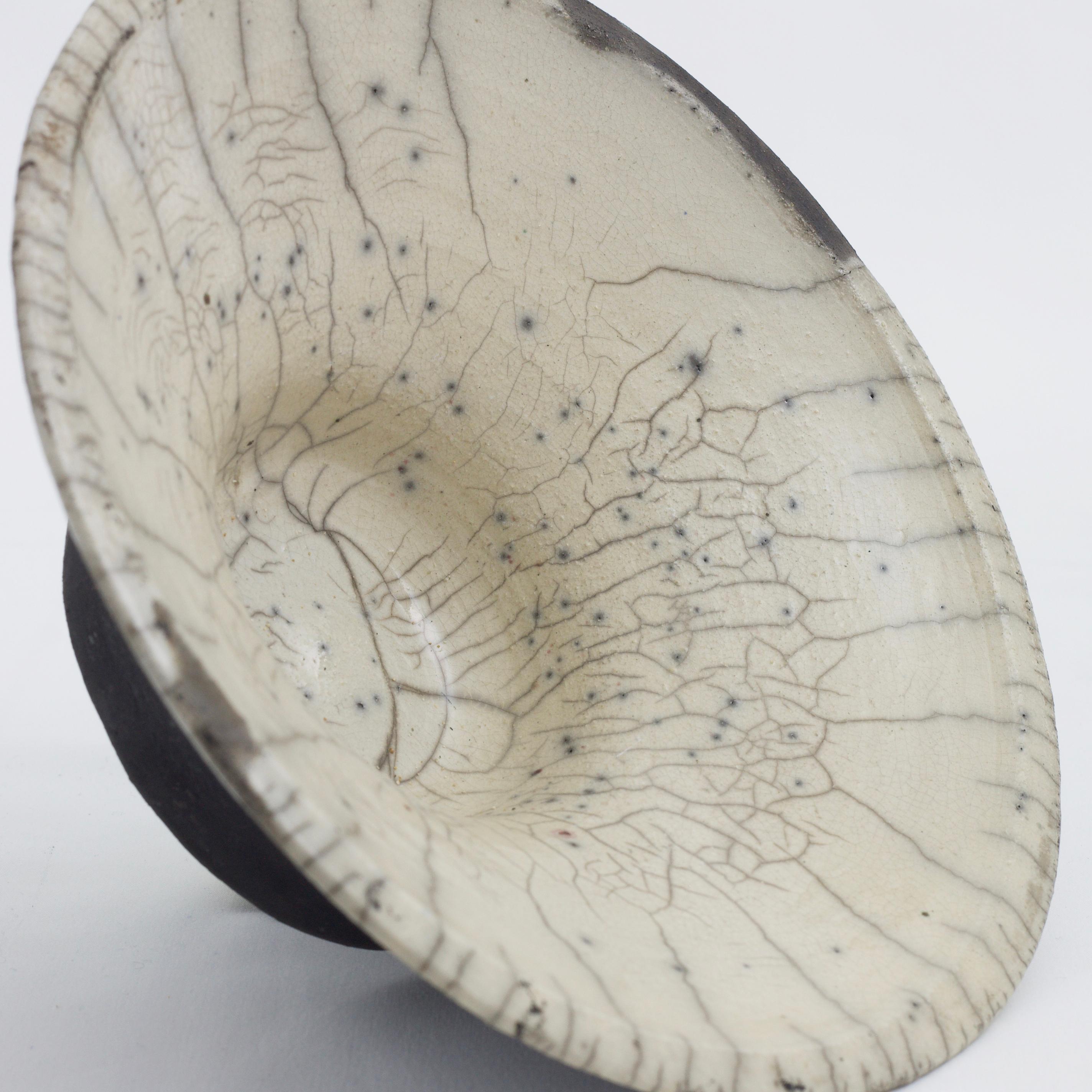 Japanese Modern LAAB Cratere Vase Raku Ceramic Black White Crakle Spiral For Sale 1