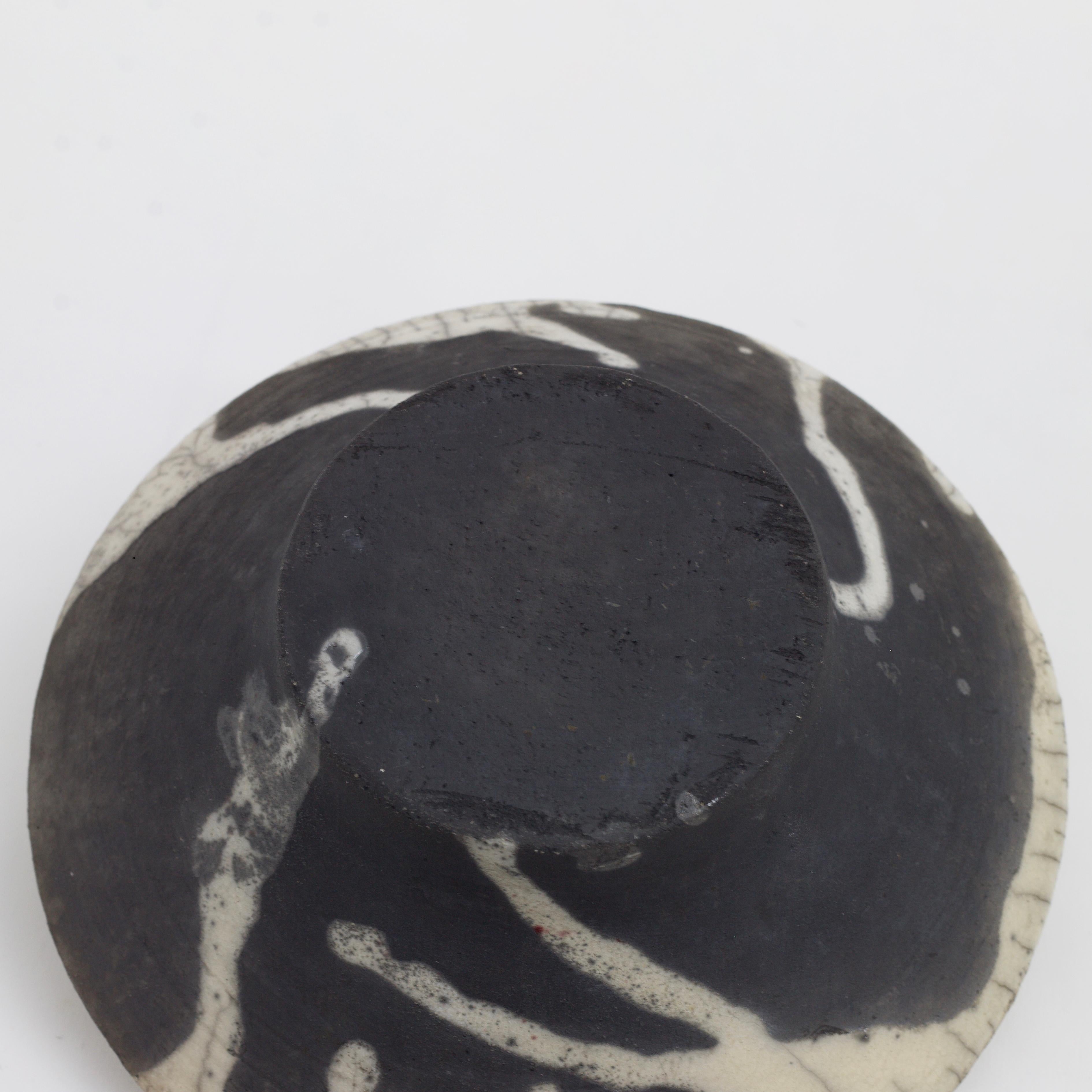 Japanese Modern LAAB Cratere Vase Raku Ceramic Black White Crakle Spiral For Sale 2