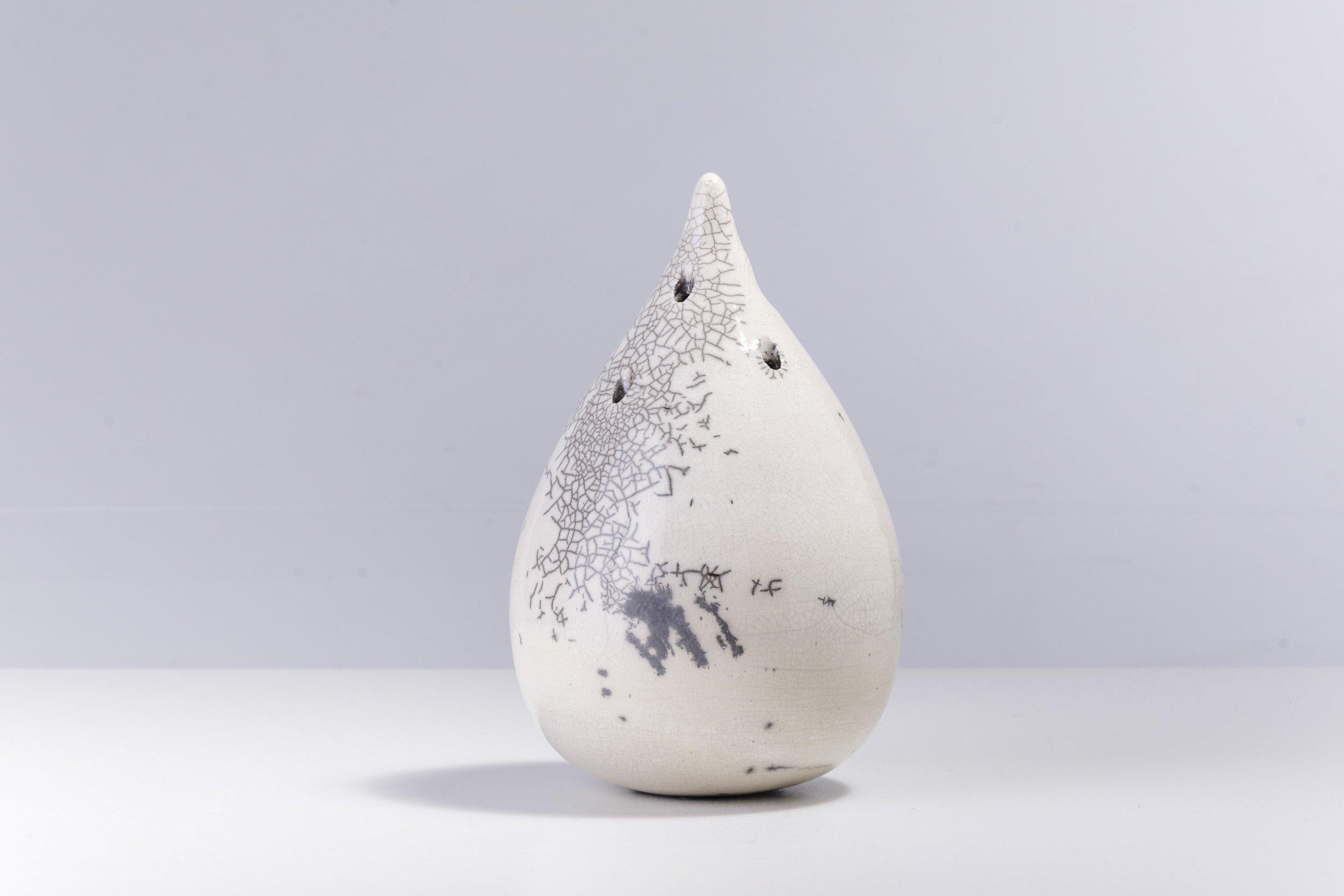 Japanese Modern LAAB Goccia Incense Holder L Raku Ceramics White Crackle In New Condition For Sale In monza, Monza and Brianza