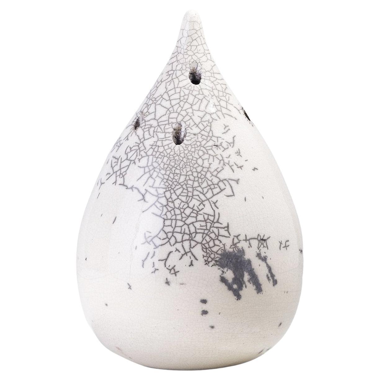 Japanese Modern LAAB Goccia Incense Holder L Raku Ceramics White Crackle For Sale