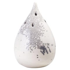 Japanese Modern LAAB Goccia Incense Holder L Raku Ceramics White Crackle