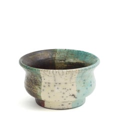 Japanese Modern LAAB Intenzioni Vase Raku Ceramic Black White Green Crakle Metal