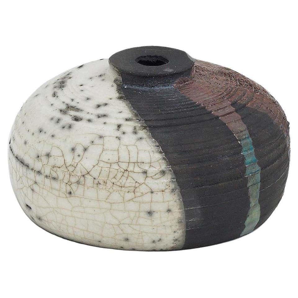 Middle East Modern LAAB Kazan Vase Raku Ceramic Green White Black Metal ...