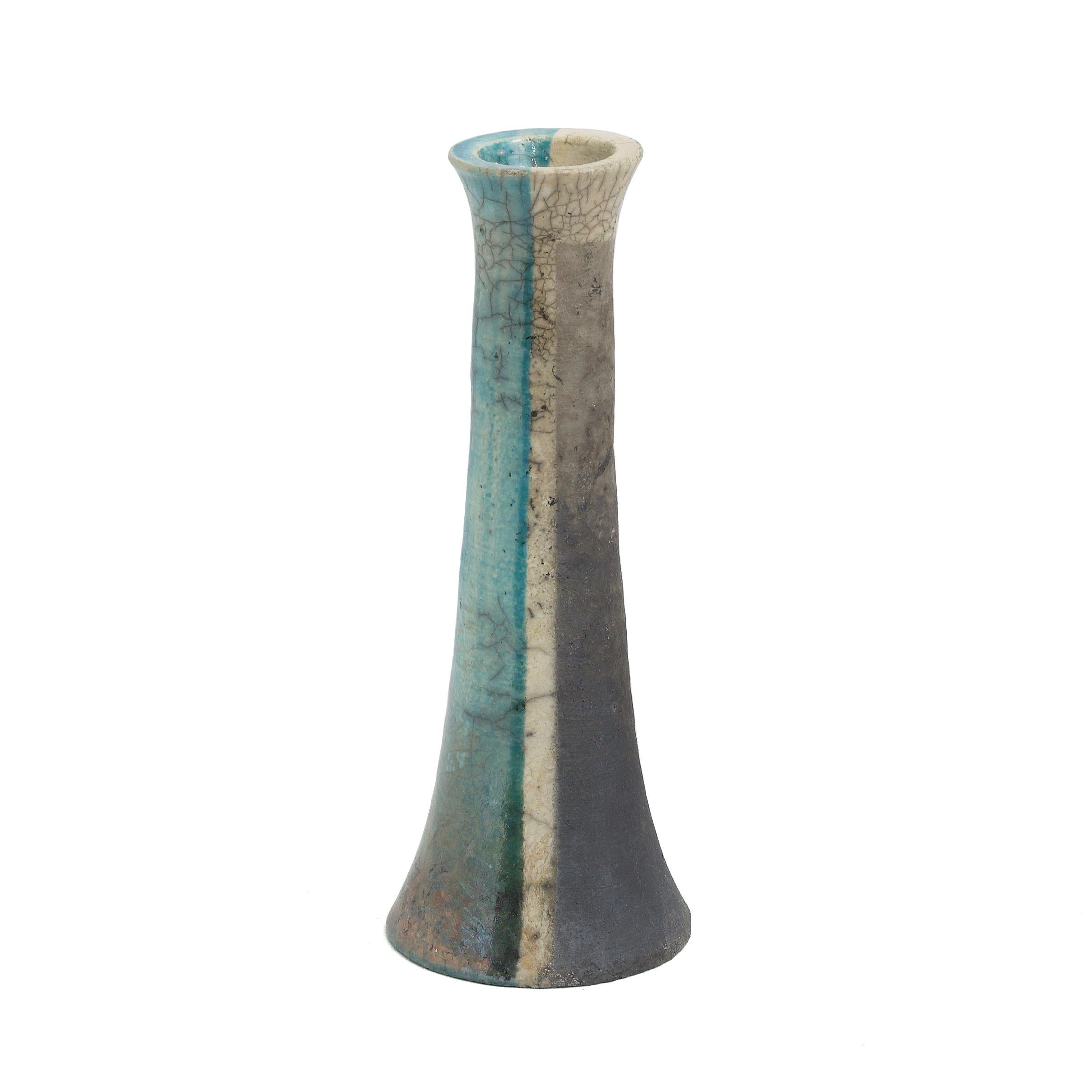 Japanese Modern LAAB Stelo Wake Set of 2 Candle Holders Raku Ceramic White Green In New Condition For Sale In monza, Monza and Brianza