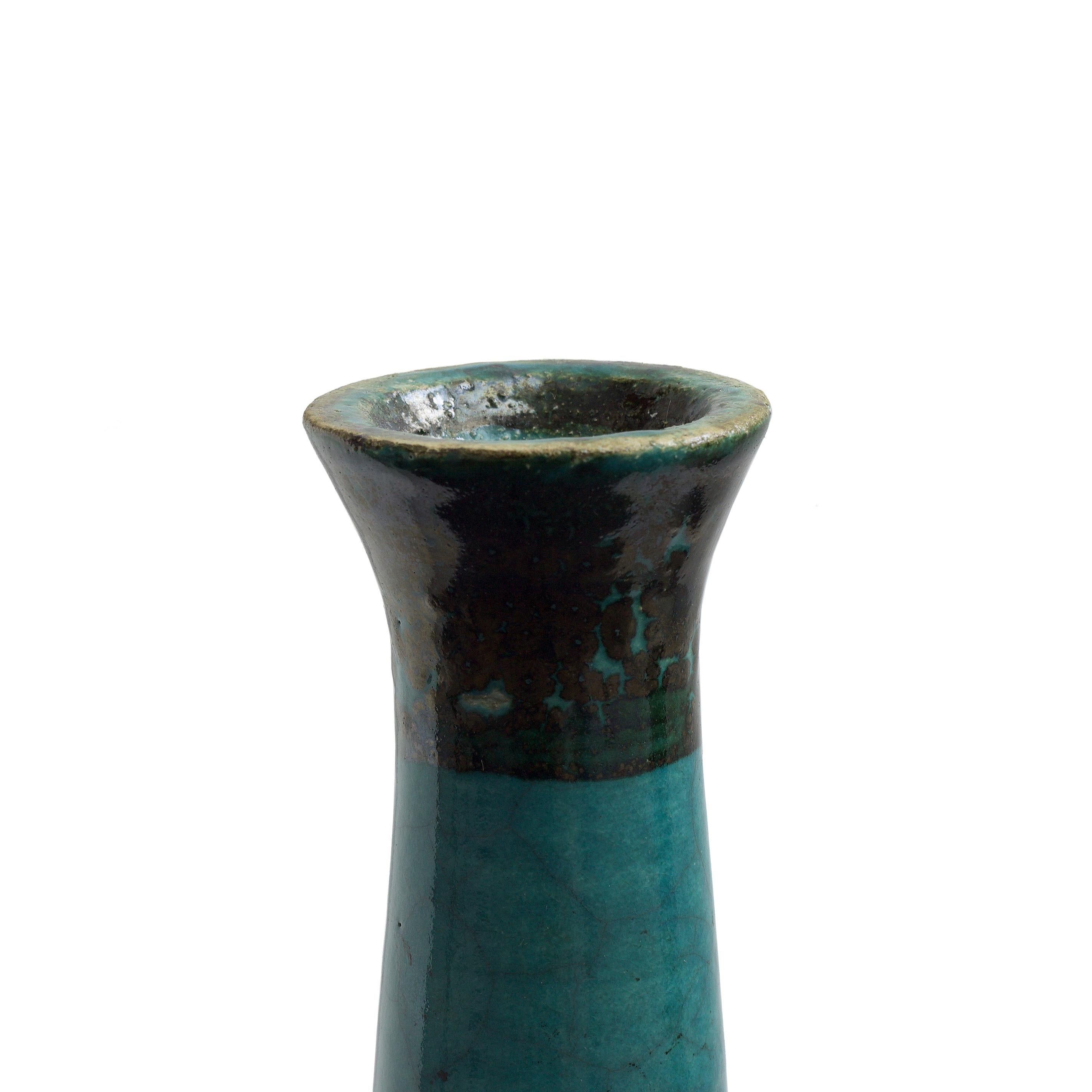 Japanese Modern LAAB Tamu Set of 2 Candle Holders Raku Ceramic Black Green For Sale 5