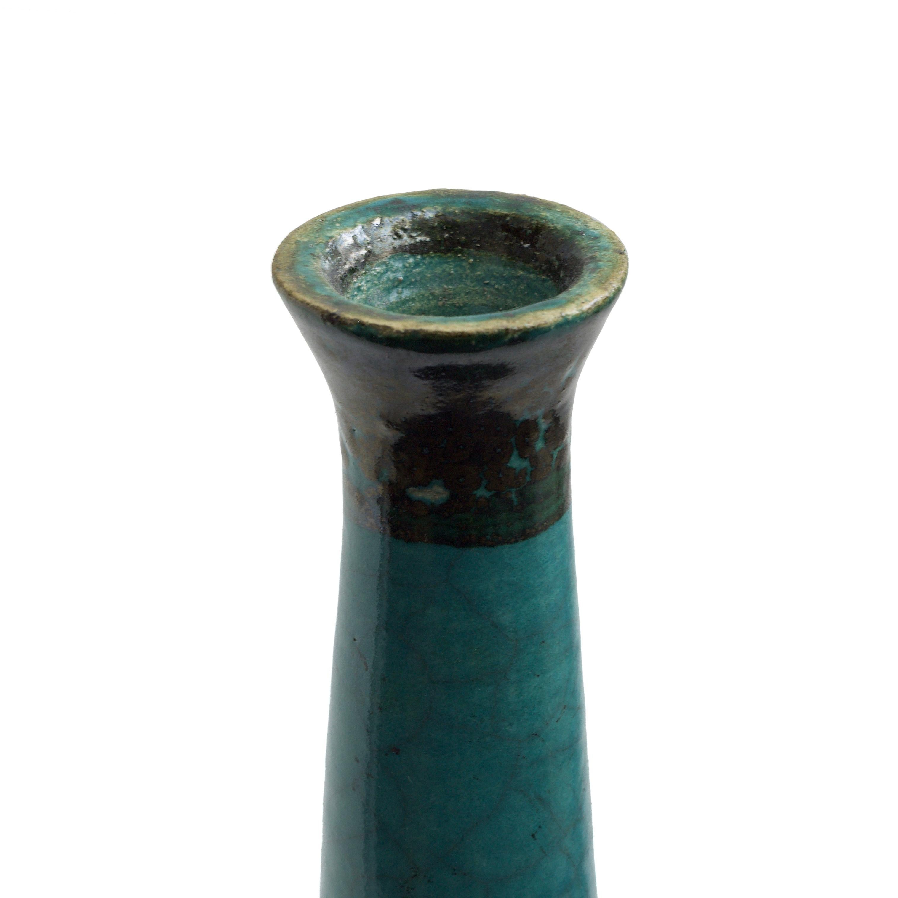 Japanese Modern LAAB Tamu Set of 2 Candle Holders Raku Ceramic Black Green For Sale 6