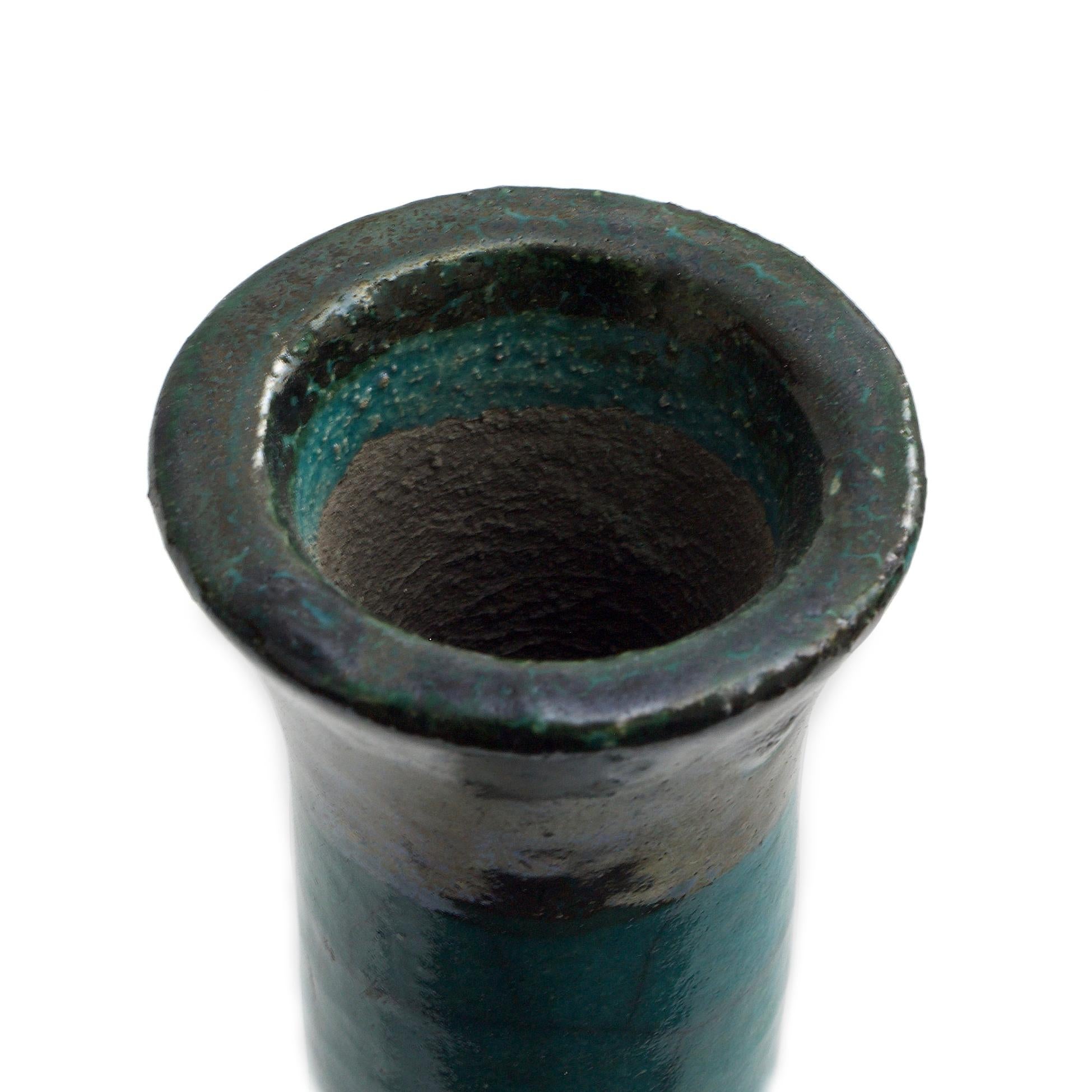 Japanese Modern LAAB Tamu Set of 2 Candle Holders Raku Ceramic Black Green For Sale 7