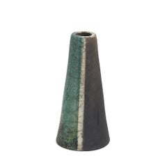 Japanese Modern LAAB Wake Vase Raku Ceramic Green White Black Metal