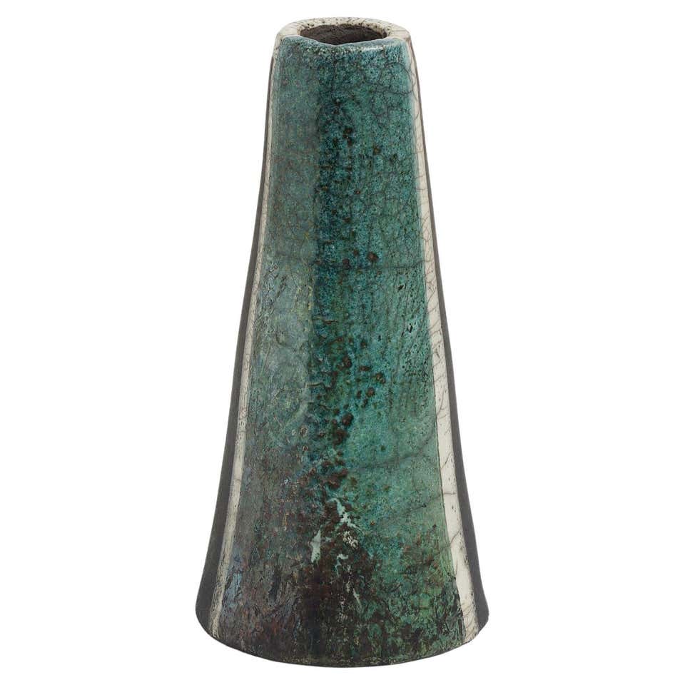Koban Raku Pottery Vase with Water Tube - Smoked Raku - Handmade ...