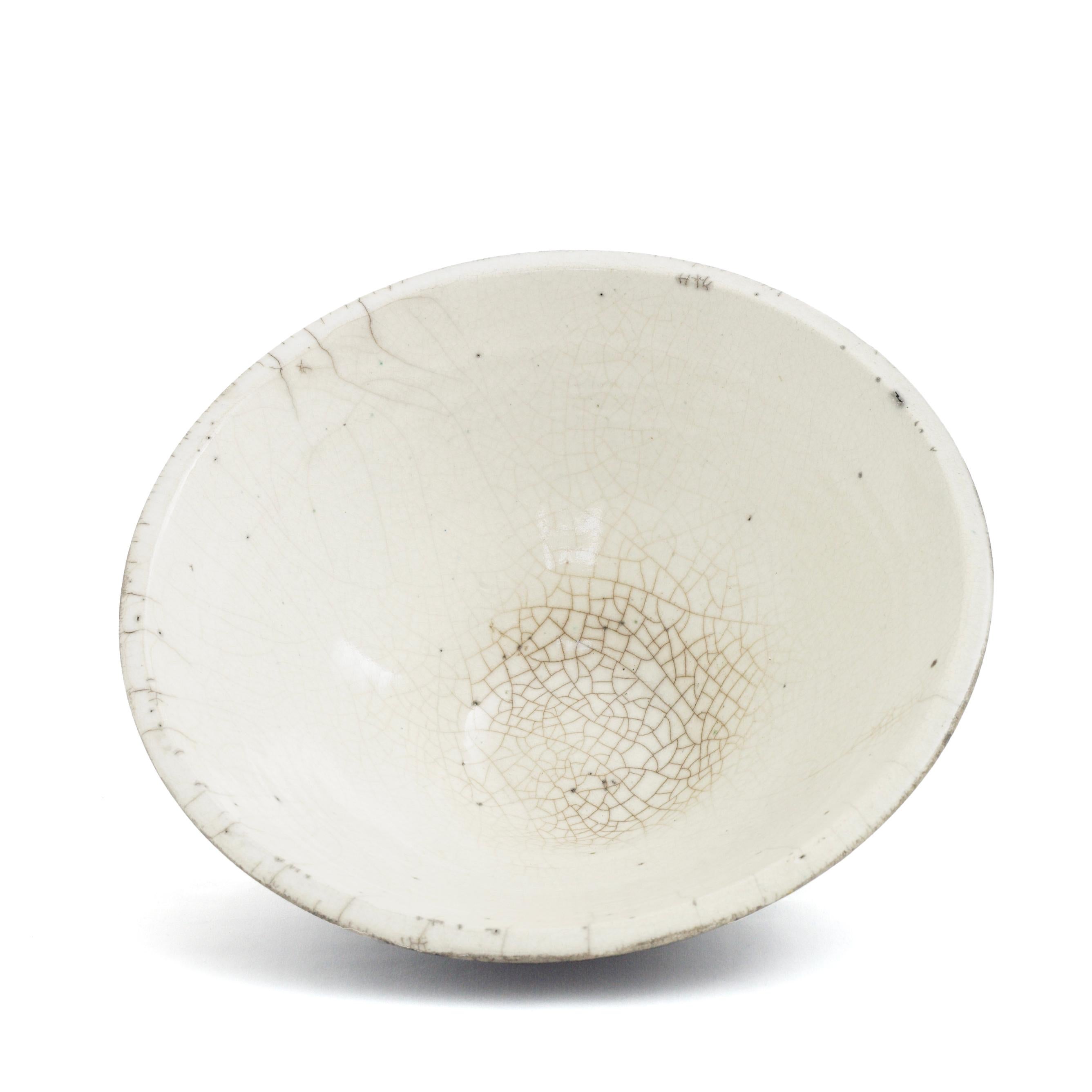 Contemporary Japanese Modern LAAB Wu Set of 2 Bowls Raku Ceramics Crackle Black White For Sale