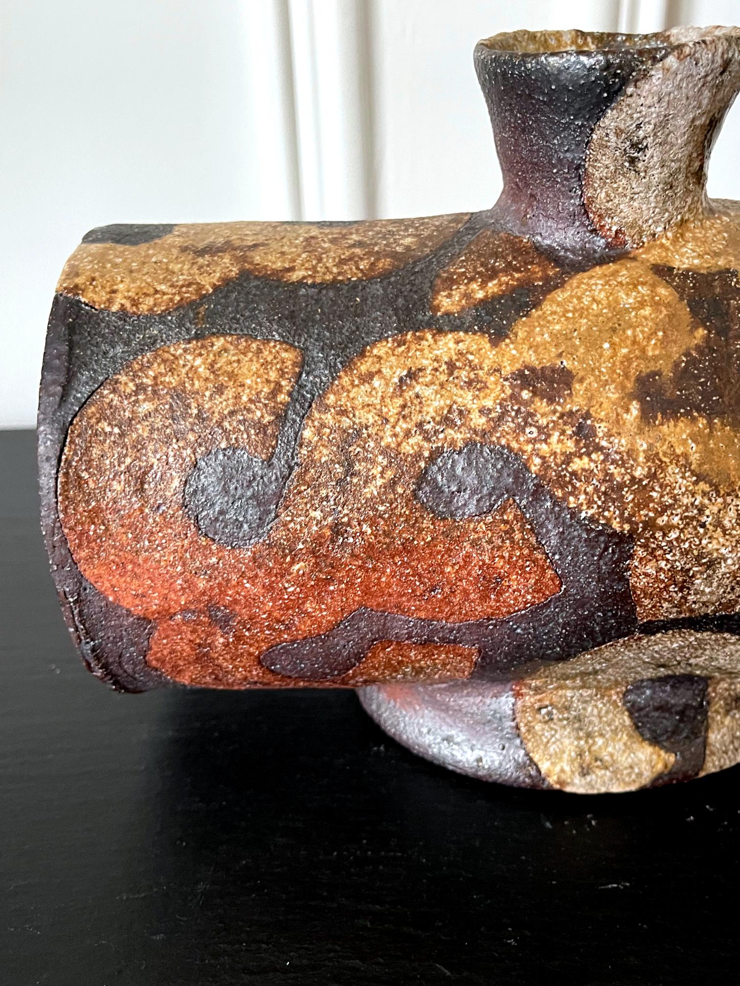 Japanese Modern Mingei Ceramic Vase with Inlay by Takauchi Shugo 9