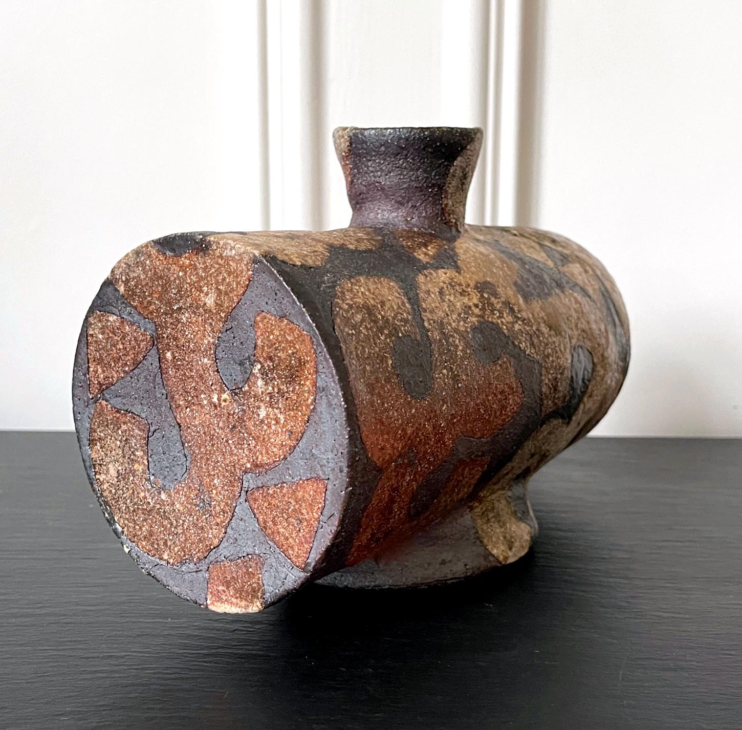 20th Century Japanese Modern Mingei Ceramic Vase with Inlay by Takauchi Shugo