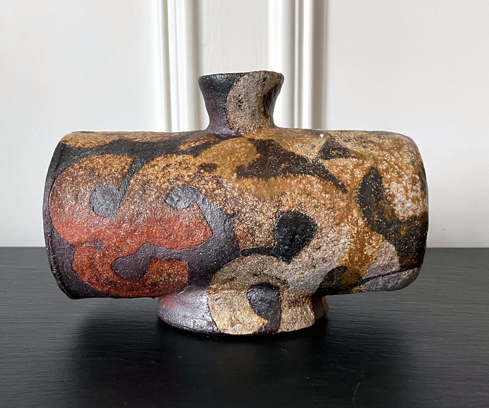 Japanese Modern Mingei Ceramic Vase with Inlay by Takauchi Shugo 1