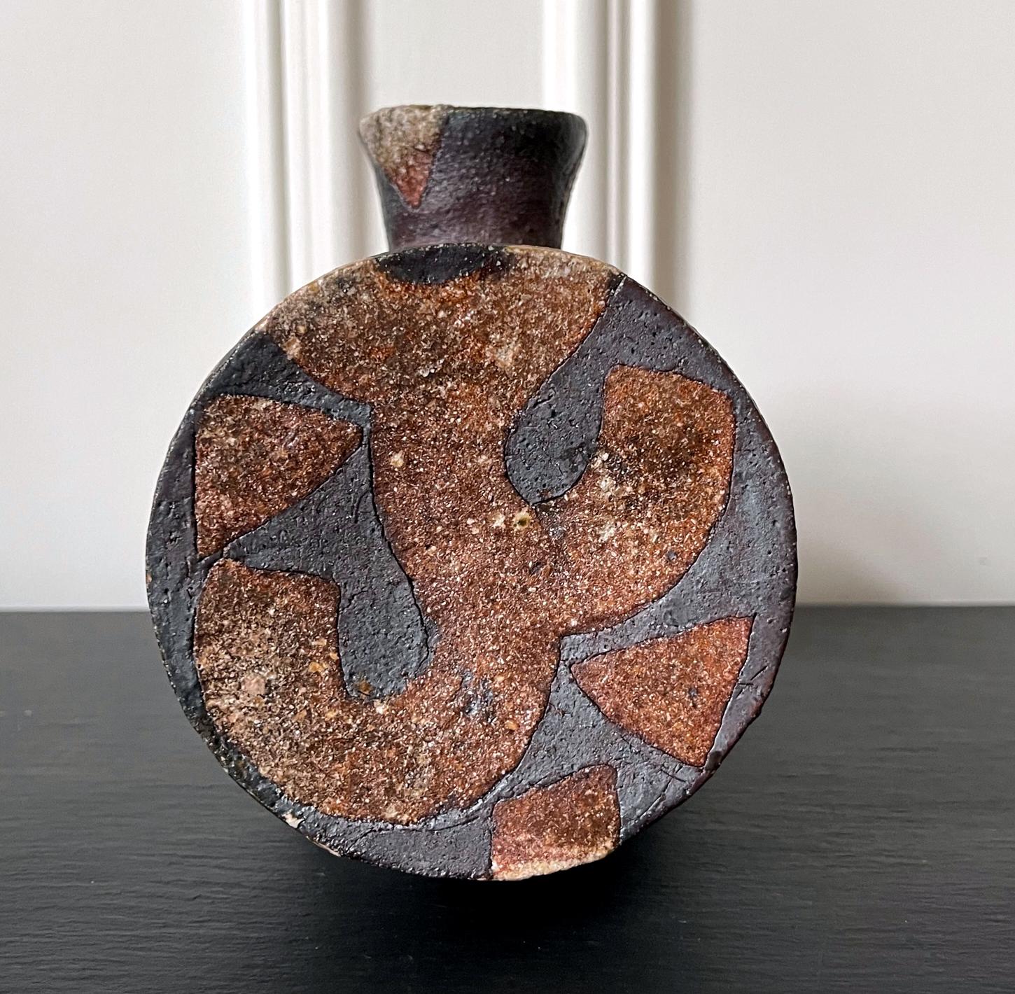 Japanese Modern Mingei Ceramic Vase with Inlay by Takauchi Shugo 4