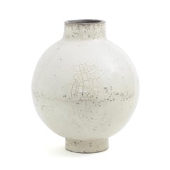 Japanese Modern Minimalist LAAB Dome L Vase Raku Ceramic White Crakle