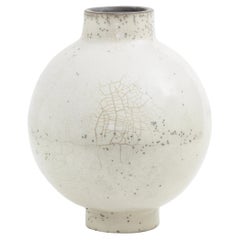 Japanese Modern Minimalist LAAB Dome L Vase Raku Ceramic White Crakle