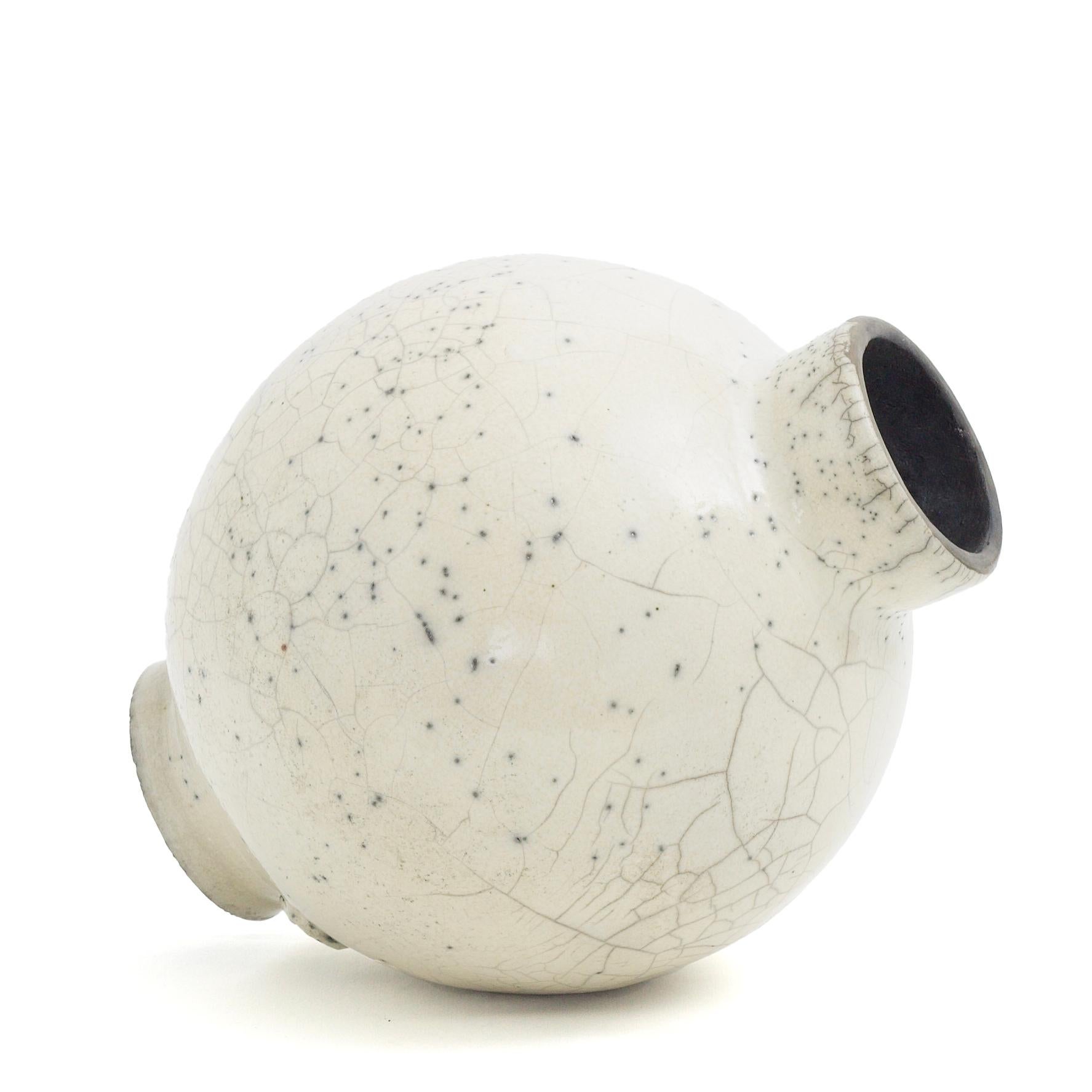 Hand-Crafted Japanese Modern Minimalist LAAB Dome Vase Raku Ceramic White Crakle For Sale