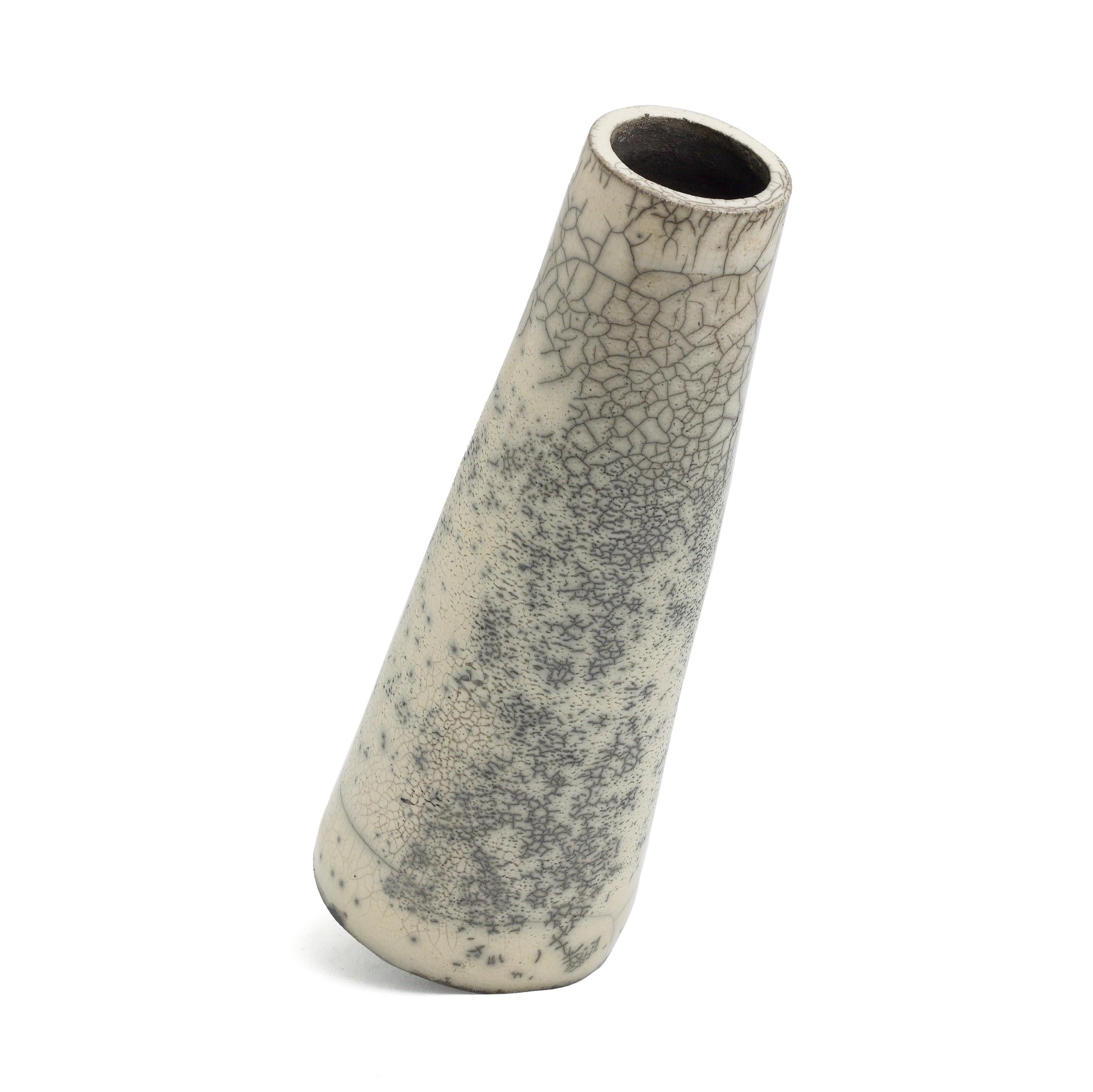 Italian Japanese Modern Minimalist LAAB Hana Vertical 3 Vase Raku Ceramic White Crakle For Sale