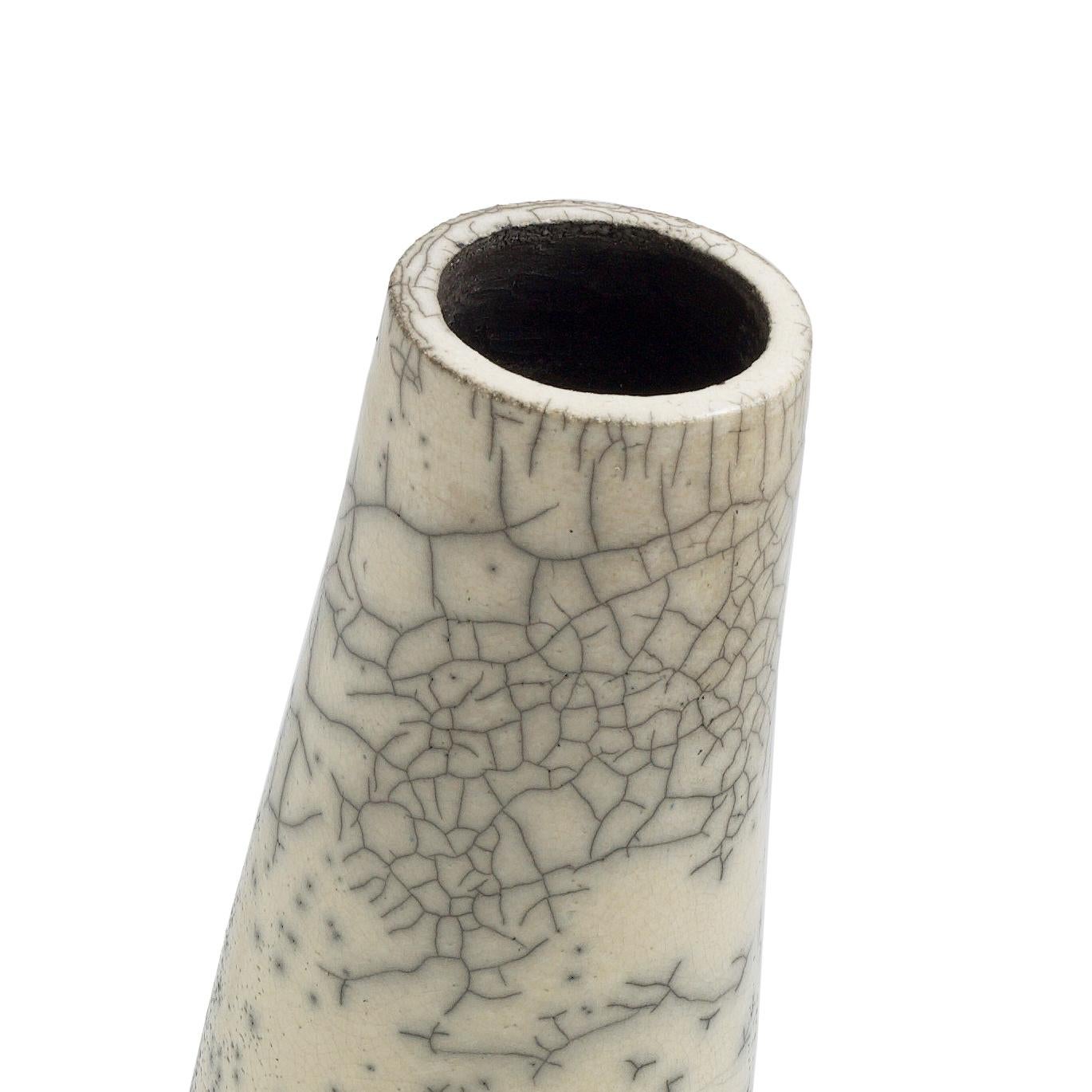 Contemporary Japanese Modern Minimalist LAAB Hana Vertical 3 Vase Raku Ceramic White Crakle For Sale