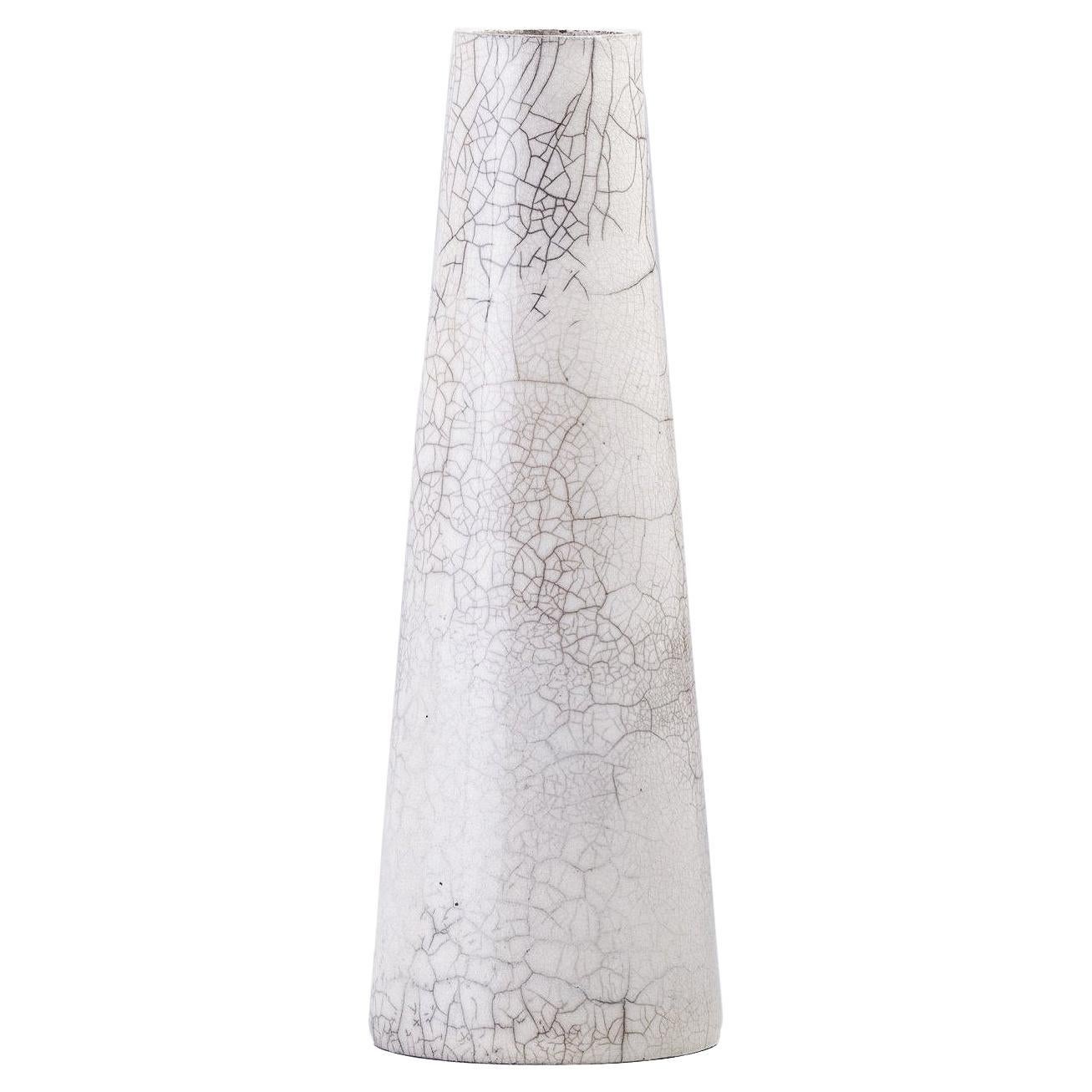 Japanese Modern Minimalist LAAB Hana Vertical Vase Raku Ceramic White Crakle