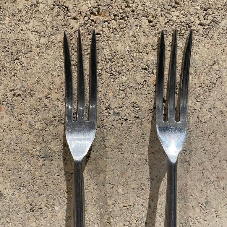Japanese Modern Pair Cocktail Fondue Forks Sculpted Stainless Steel and