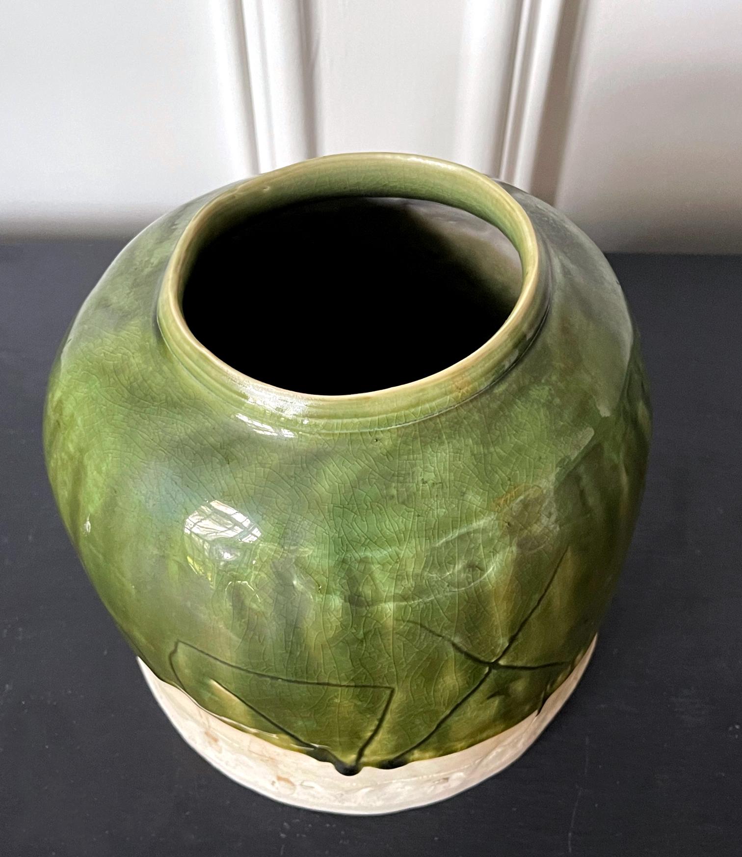 Japanese Modern Studio Ceramic Oribe Jar by Ryoji Koie For Sale 7