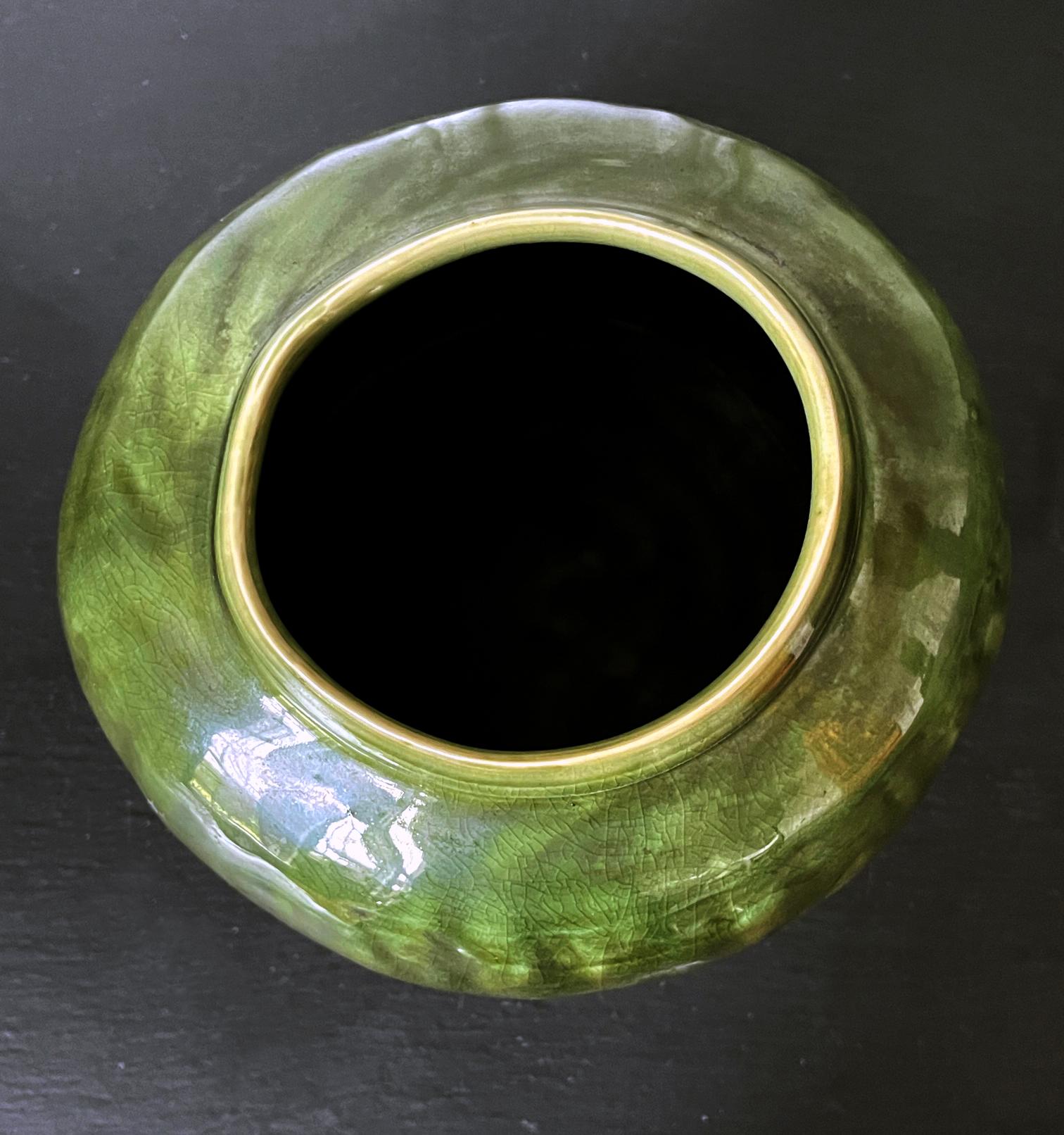 Japanese Modern Studio Ceramic Oribe Jar by Ryoji Koie For Sale 8