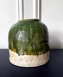 Japanese Modern Studio Ceramic Oribe Jar by Ryoji Koie