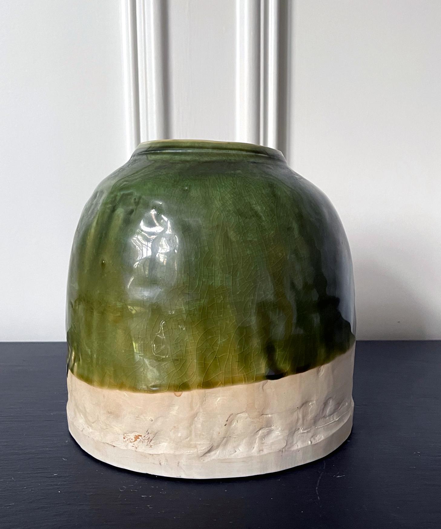 Glazed Japanese Modern Studio Ceramic Oribe Jar by Ryoji Koie For Sale