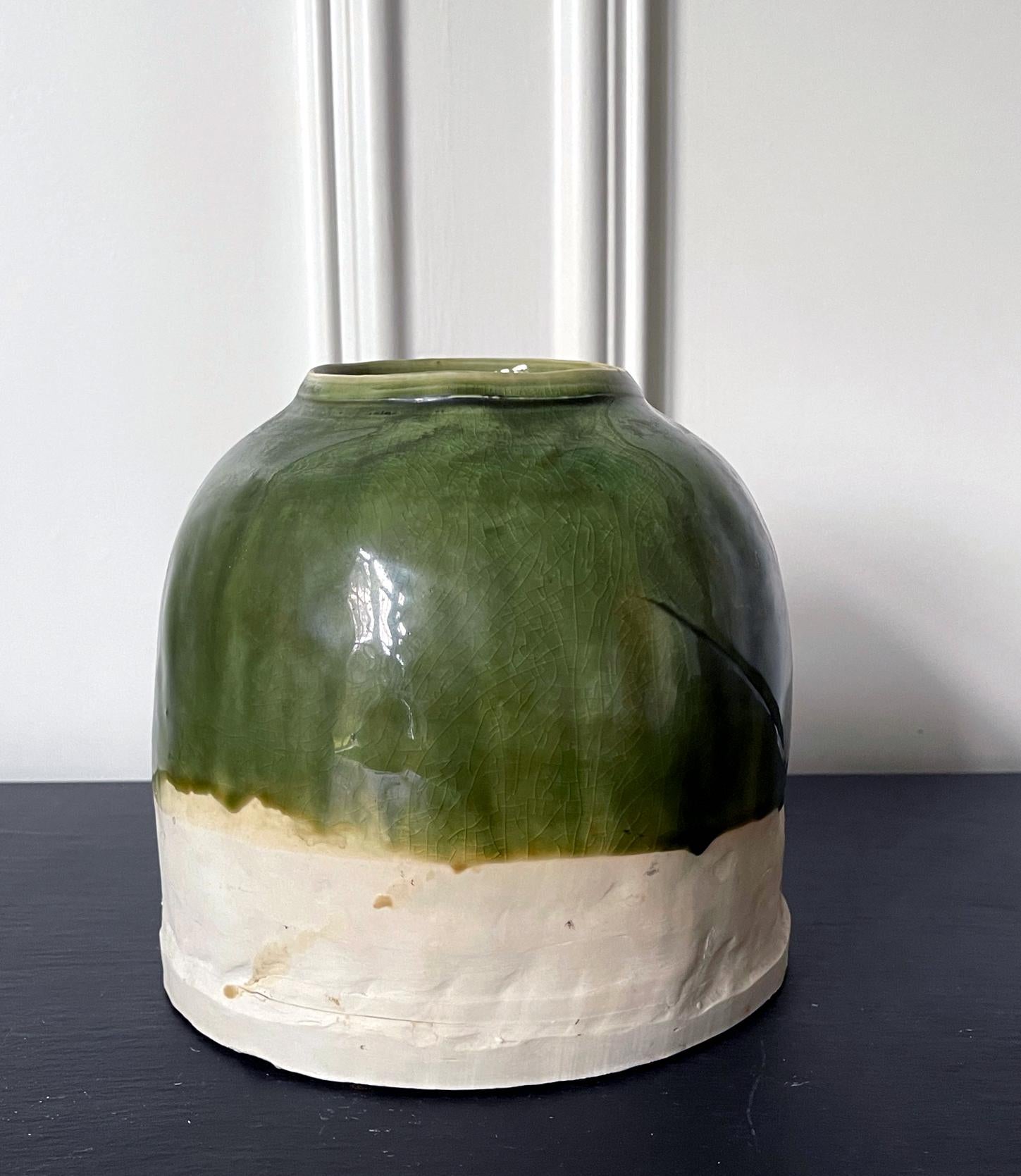 Japanese Modern Studio Ceramic Oribe Jar by Ryoji Koie For Sale 1