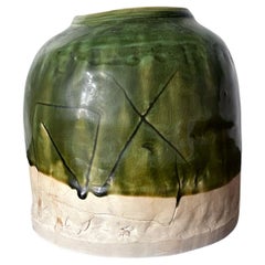 Japanese Modern Studio Ceramic Oribe Jar by Ryoji Koie
