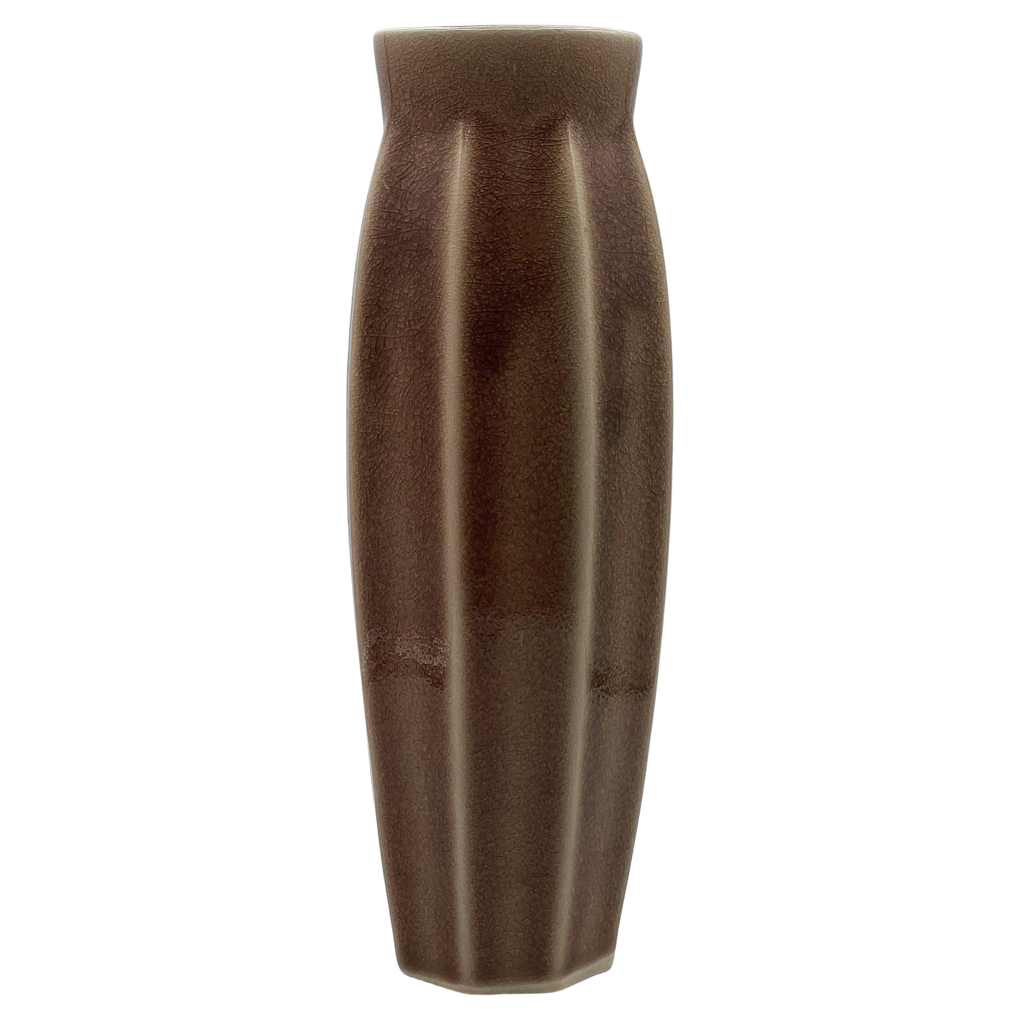 Japanese Modernist Beige Studio Ceramic Flower Vase, Circa 1950s