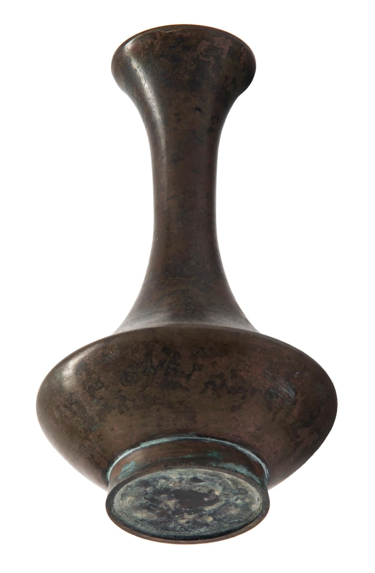 Mid-Century Modern Japanese Modernist Mottled Bronze Bud Vase For Sale