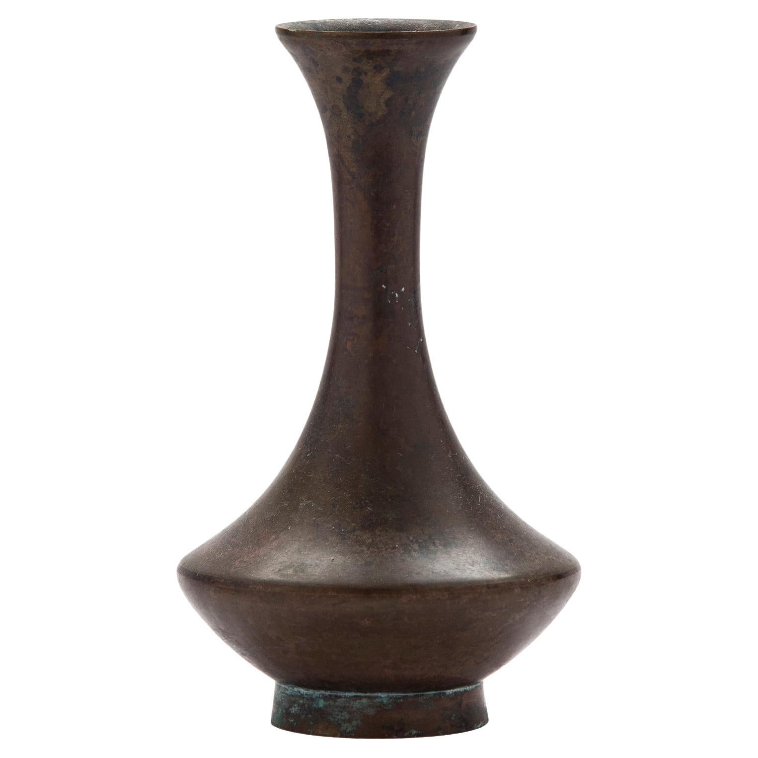 Japanese Modernist Mottled Bronze Bud Vase For Sale