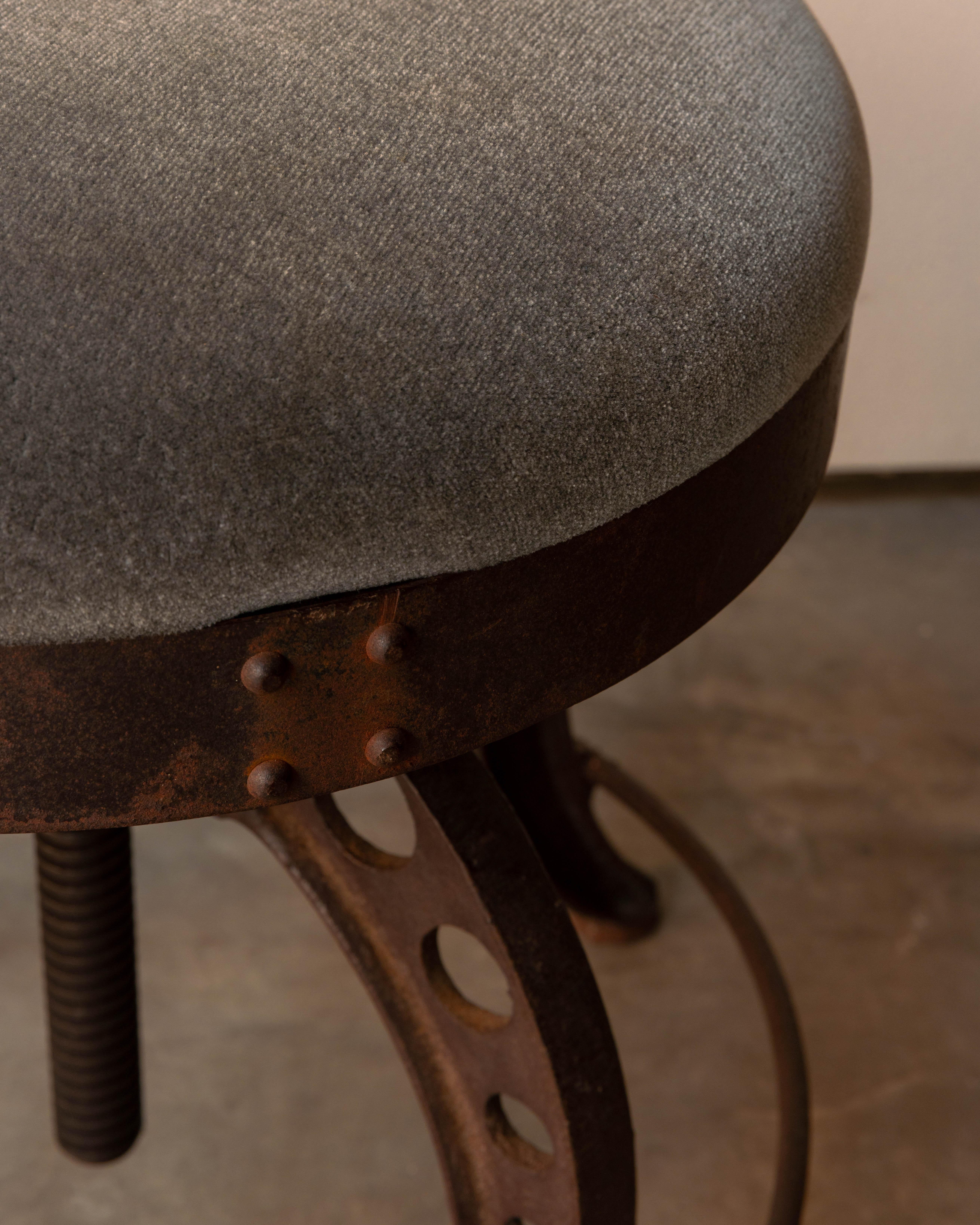 20th Century Japanese Mohair and Iron Stool