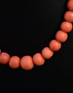 Japanese Momo Coral Bead Necklace with 14K Gold Clasp – 17.5”, 51.15g