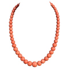 Japanese Momo Coral Bead Necklace with 14K Gold Clasp – 17.5”, 51.15g